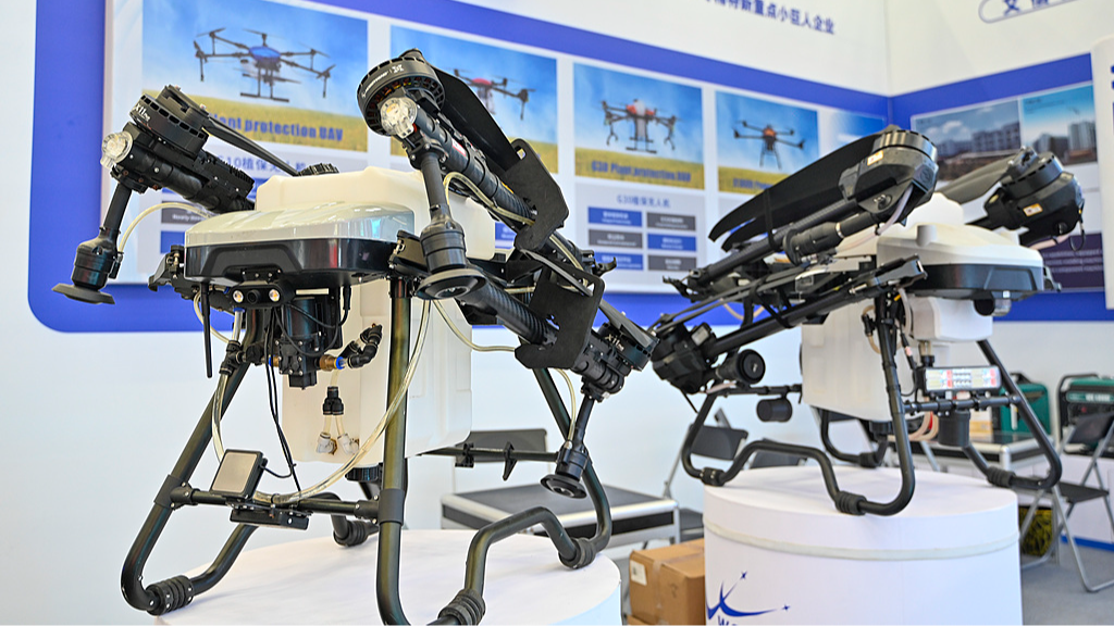 Drones for plant protection are showcased at the 139th China Import and Export Fair (Canton Fair), April 14, 2026. /VCG