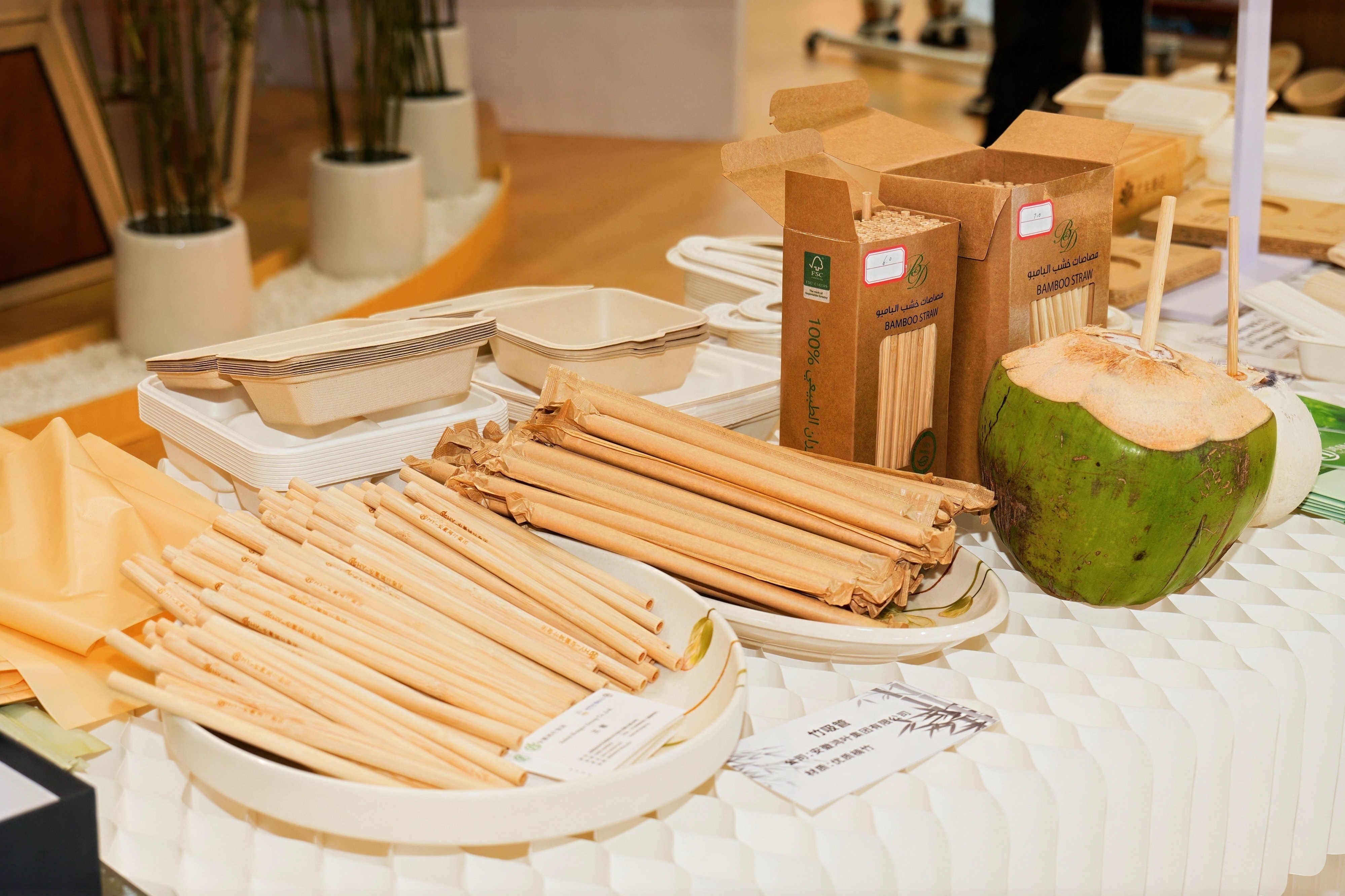 Drinking straws made from bamboo on display at the China International Consumer Products Expo's Substituting Bamboo for Plastics Pavilion, April 13, 2026. /China International Consumer Products Expo
