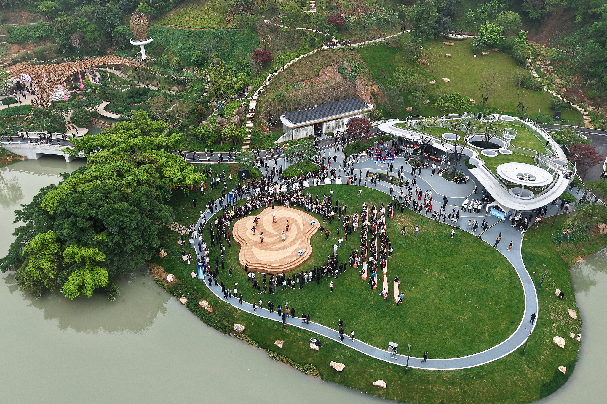 An aerial view of the venue for the 15th China International Garden Expo, Wenzhou, Zhejiang Province, east China, April 15, 2026. /VCG