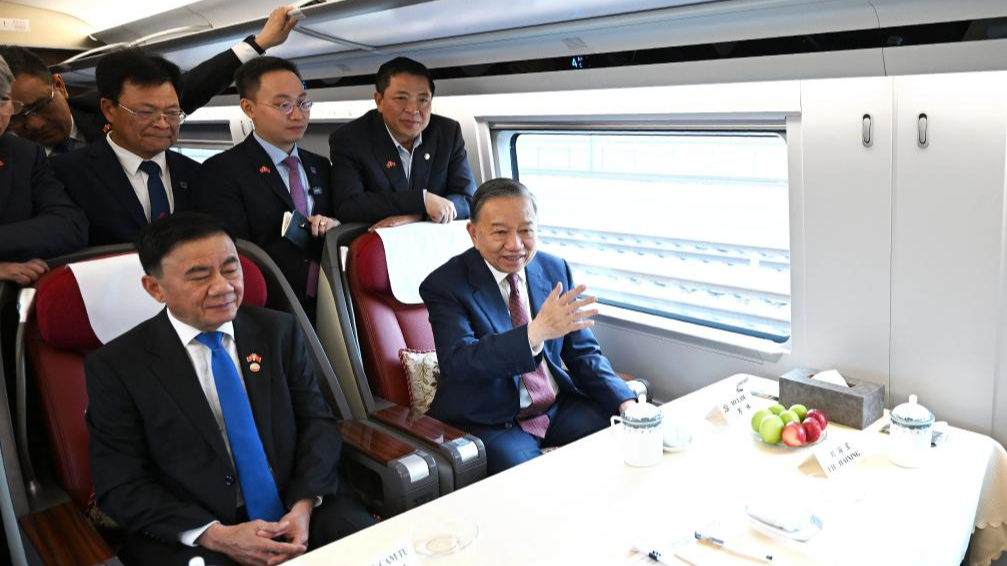 Vietnamese President To Lam departs Beijing by high-speed train for Southwest China's Guangxi Zhuang Autonomous Region, April 16, 2026. /Xinhua