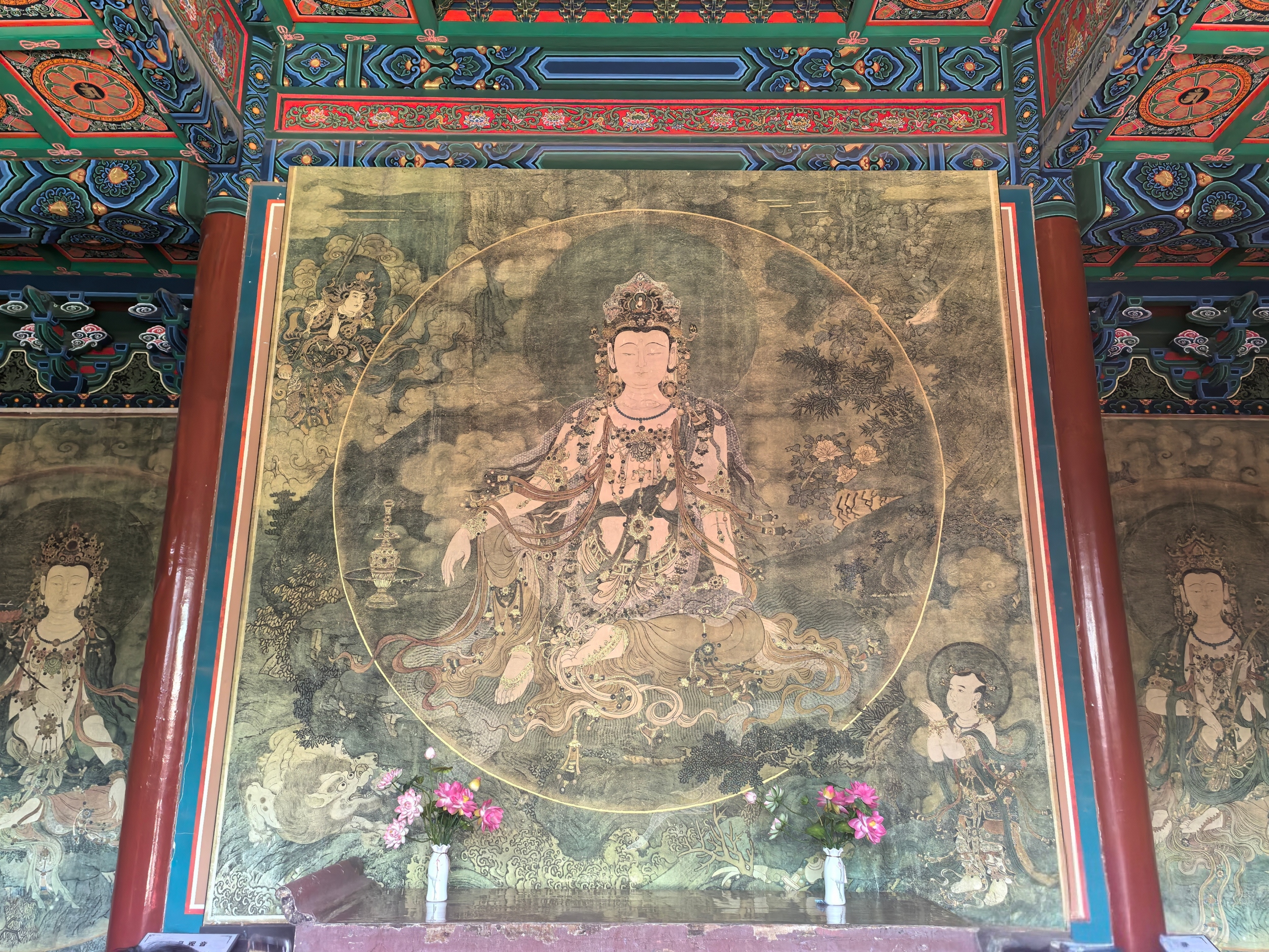 A replica of the Water-Moon Guanyin fresco is displayed at Fahai Temple in Beijing, February 23, 2026. /CGTN