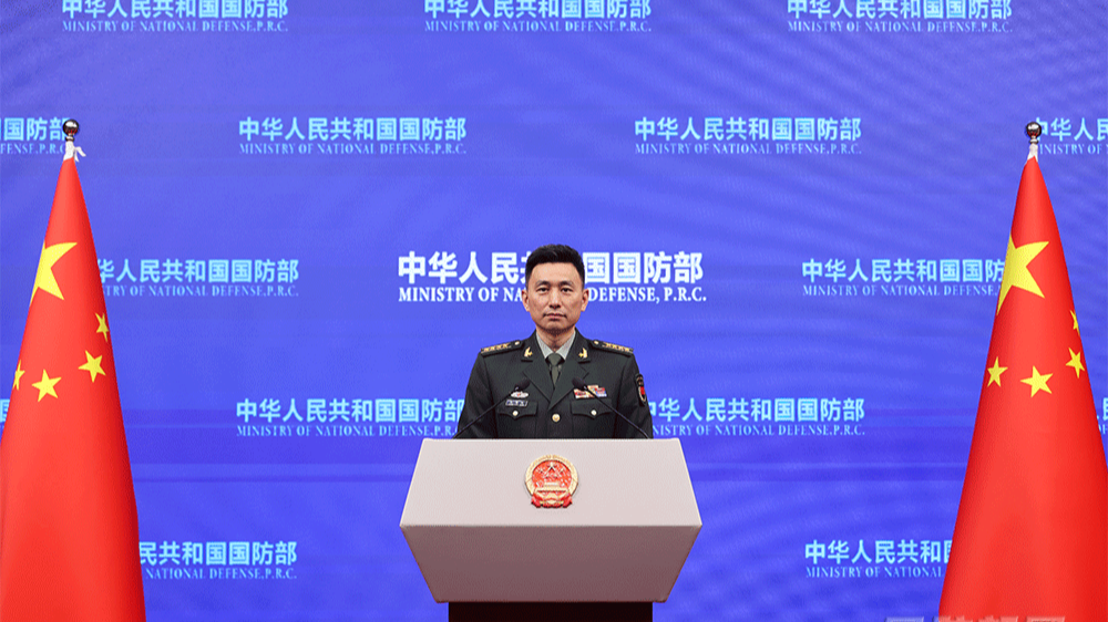 China's Ministry of National Defense spokesperson Zhang Xiaogang during a media query in Beijing, China, April 17, 2026. /China's Ministry of National Defense