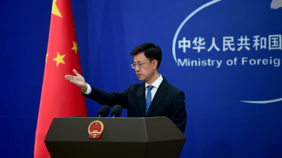 Chinese Foreign Ministry spokesperson Guo Jiakun speaks during a press conference in Beijing, April 17, 2026. /Chinese Foreign Ministry