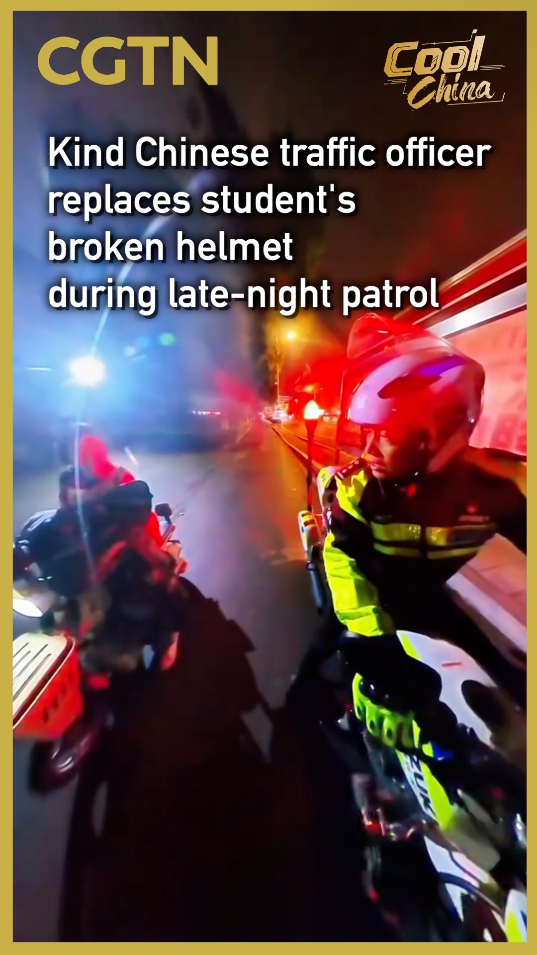 Kind Chinese traffic police officer replaces student's broken helmet