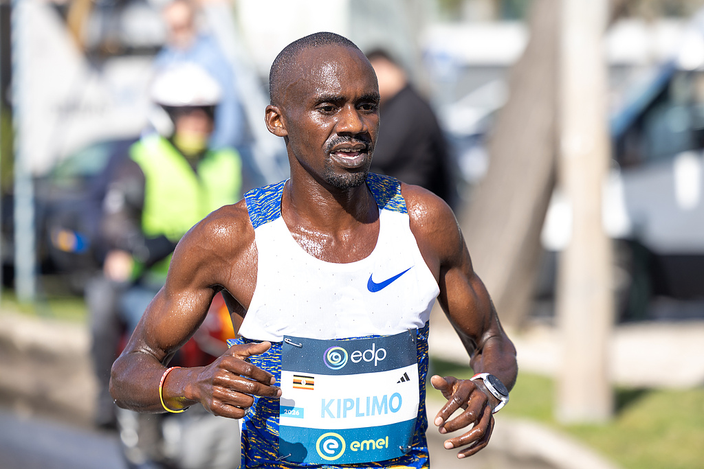 Uganda's Jakob Kiplimo seen in action during the EDP Lisbon Half Marathon 2026 on March 8, 2026, where he would set the 