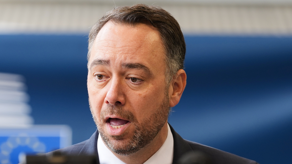Belgium's Foreign Minister Maxime Prevot speaks with the media as he arrives for a meeting of EU foreign ministers at the European Council building in Luxembourg, April 21, 2026. /VCG