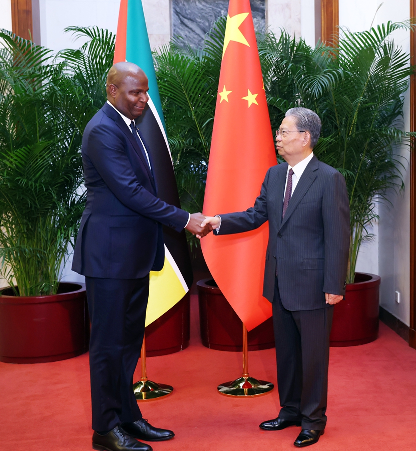 Zhao Leji, chairman of the National People's Congress Standing Committee, met with President of the Republic of Mozambique Daniel Francisco Chapo in Beijing, April 21, 2026. /Xinhua