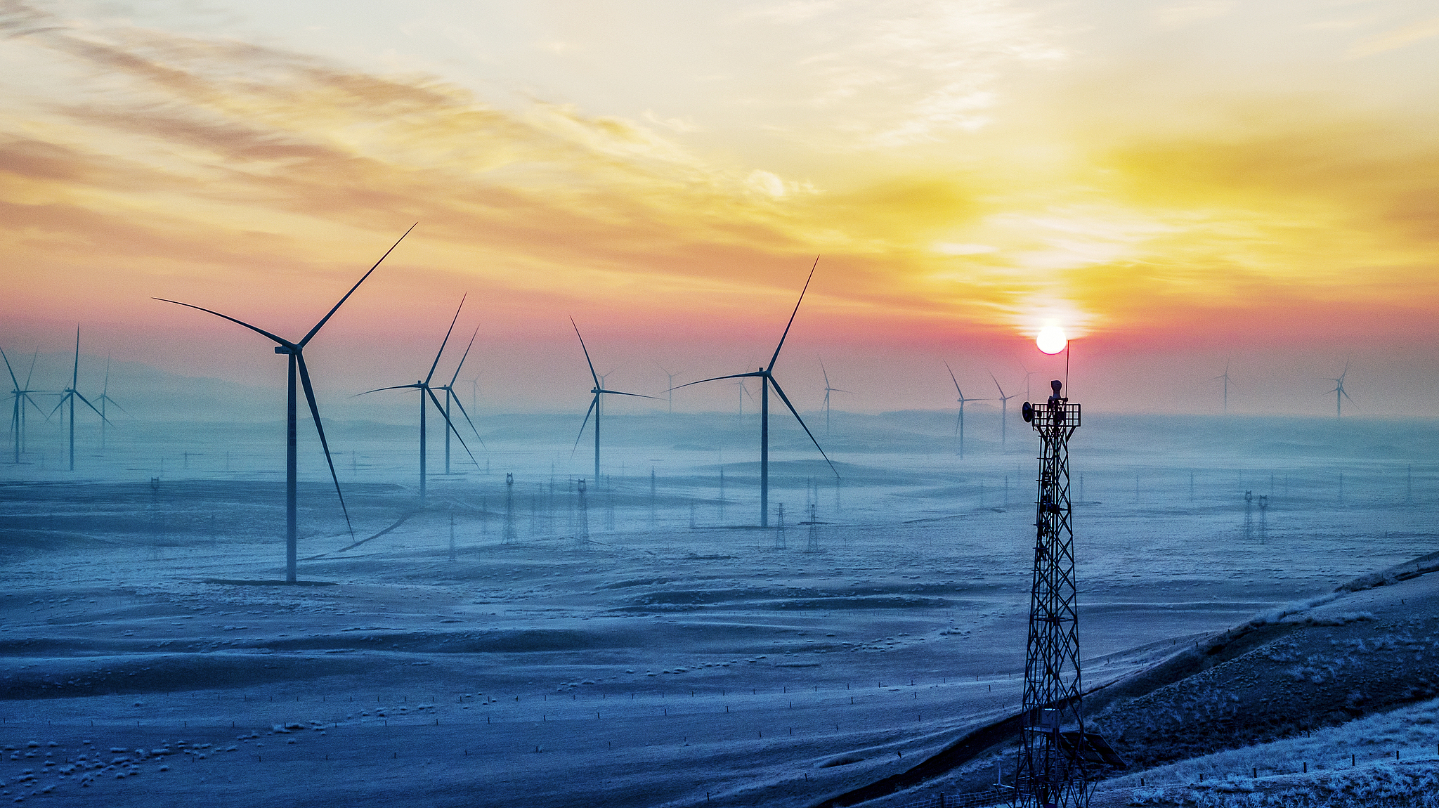 The Songshan Wind Power Base in Tianzhu County, Gansu Province, January 1, 2026. /VCG
