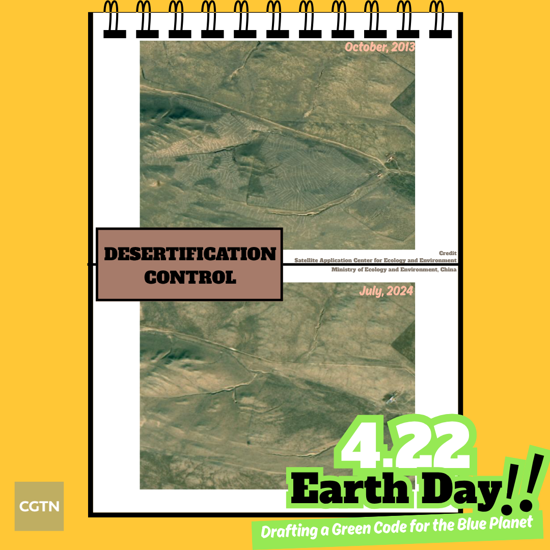 The before-and-after satellite images of grassland in Xilinhot in north China's Inner Mongolia Autonomous Region. /Ministry of Ecology and Environment
