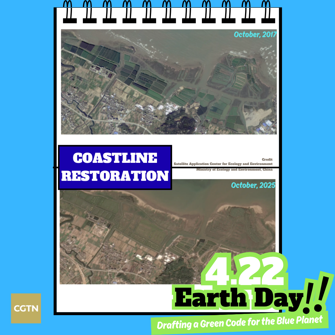 The before-and-after satellite images of coastline in Fuzhou in southeast China's Fujian Province. /Ministry of Ecology and Environment