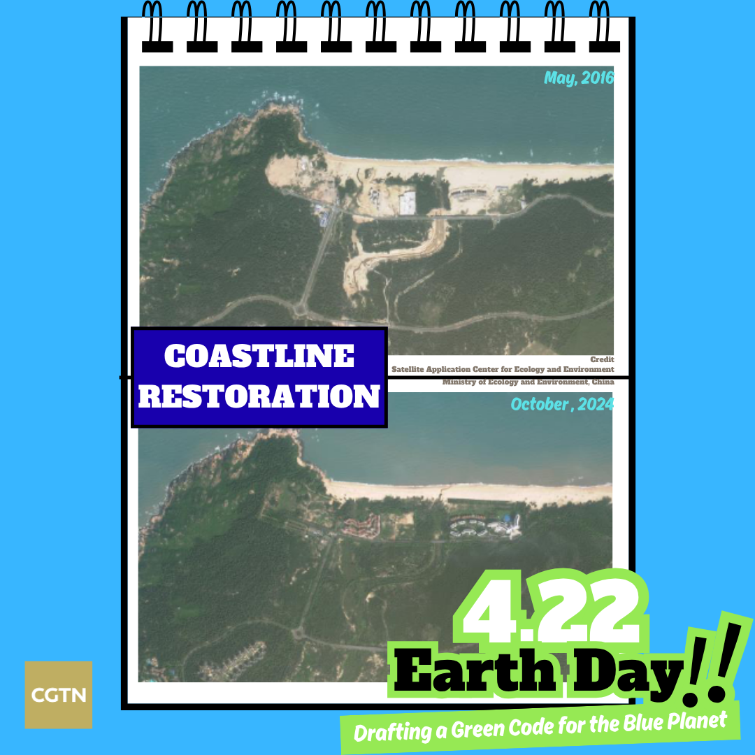 The before-and-after satellite images of coastline in Changjiang County in south China's Hainan Province. /Ministry of Ecology and Environment