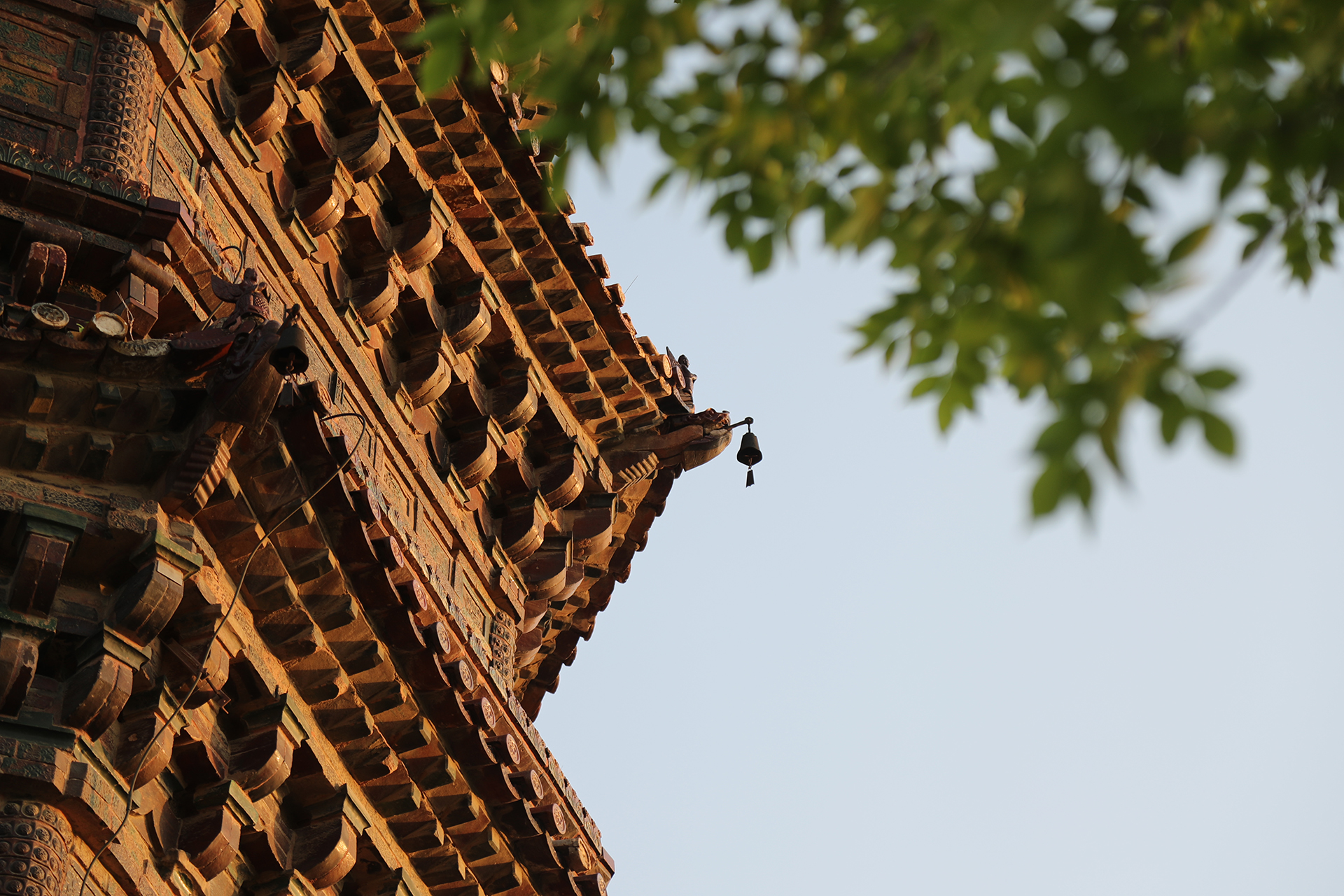 A close-up reveals the details of the Iron Pagoda in Kaifeng, Henan Province. /CGTN