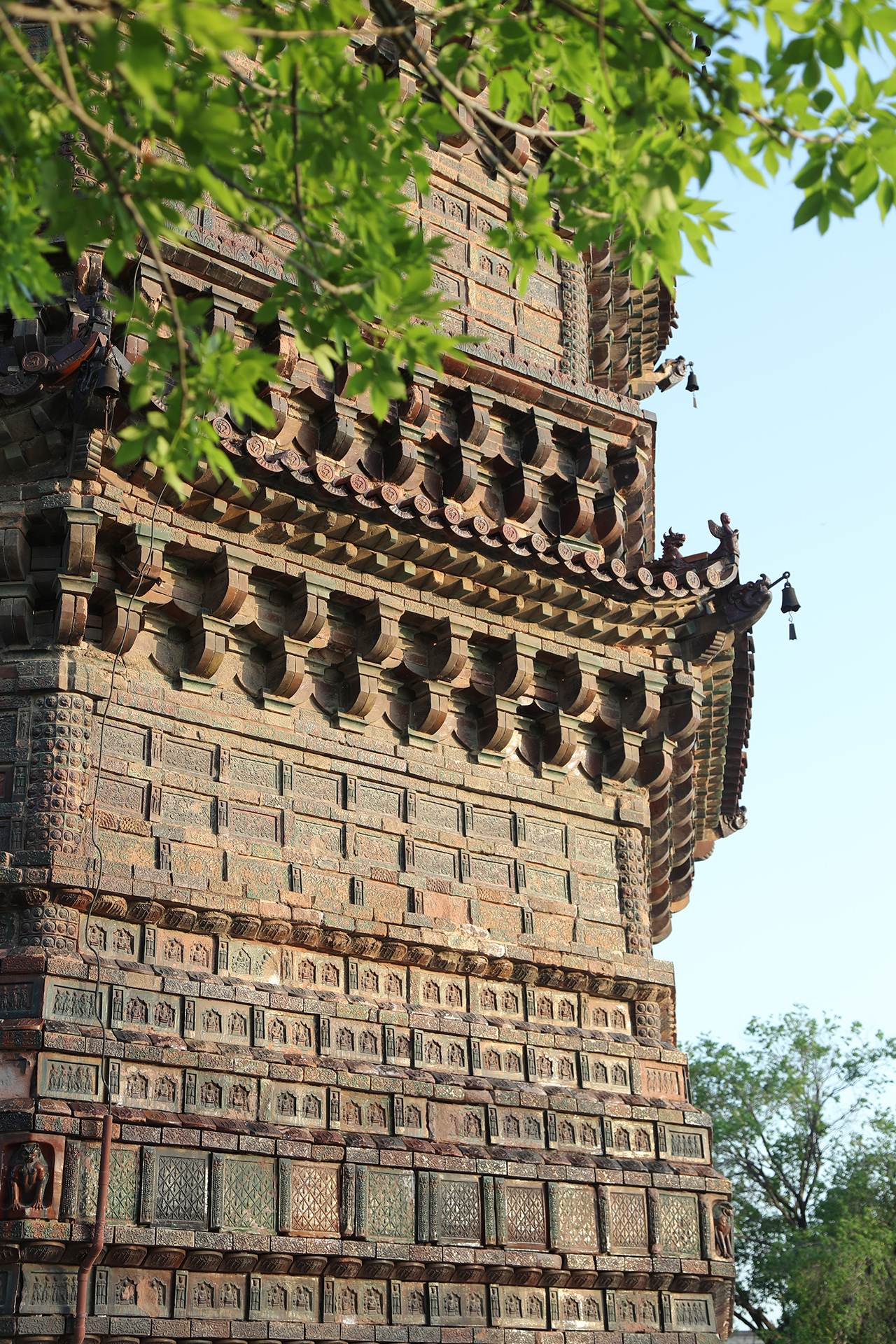 A close-up reveals the details of the Iron Pagoda in Kaifeng, Henan Province. /CGTN