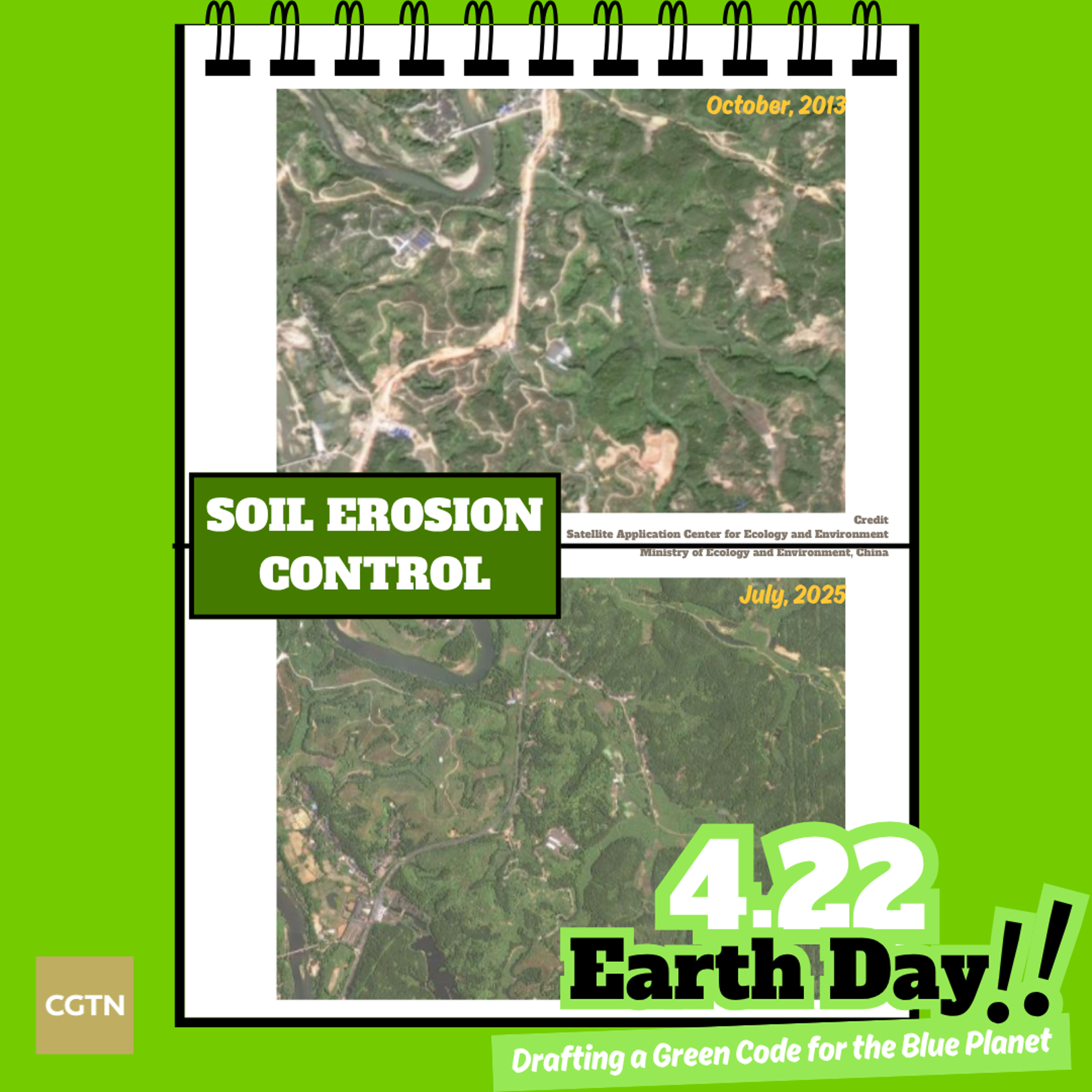 The before-and-after satellite images of red soil region in Changting in southeast China's Fujian Province. /Ministry of Ecology and Environment
