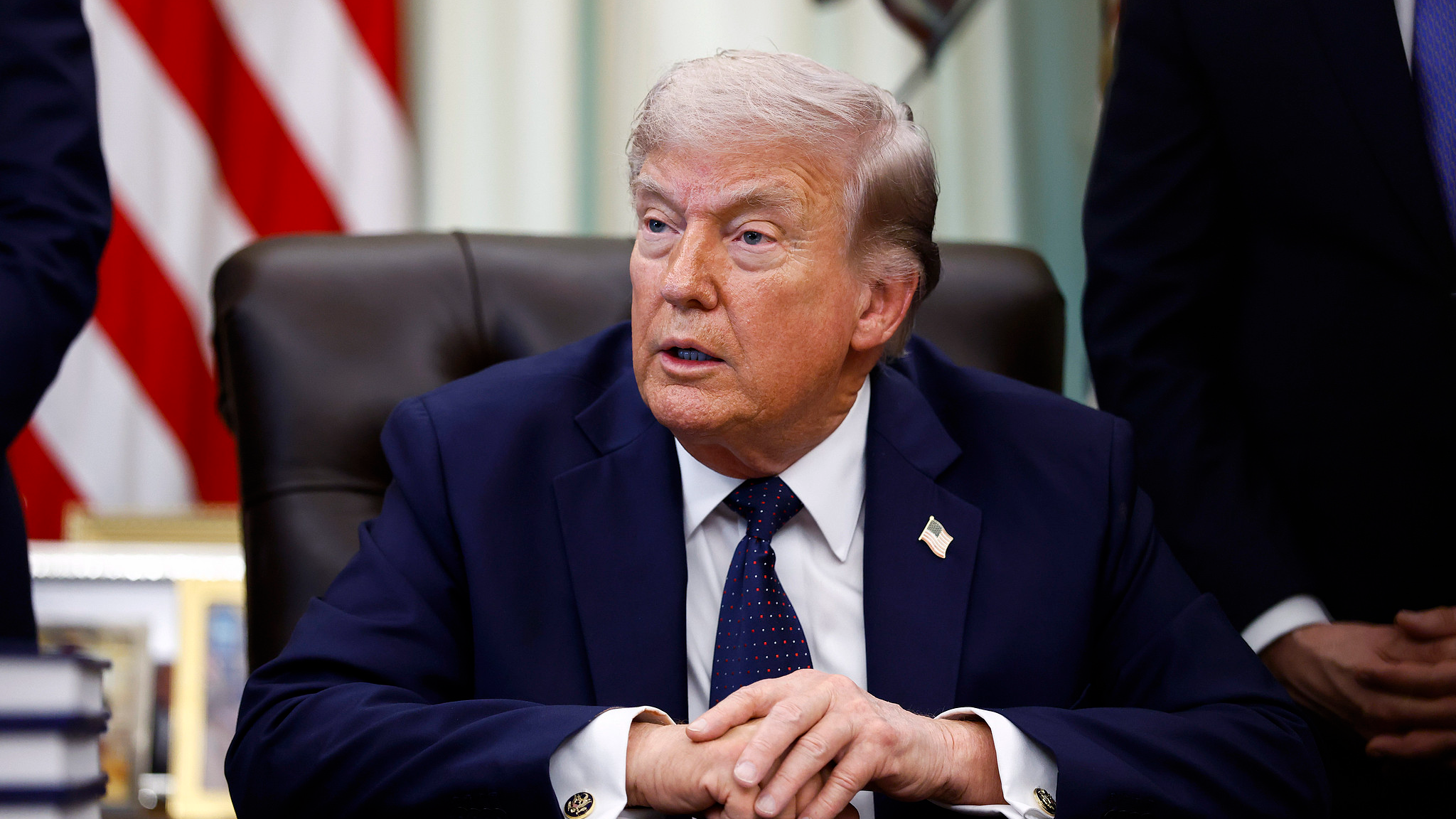 US President Donald Trump speaks during a Health Care Affordability event in the Oval Office at the White House in Washington DC on April 23, 2026. /VCG