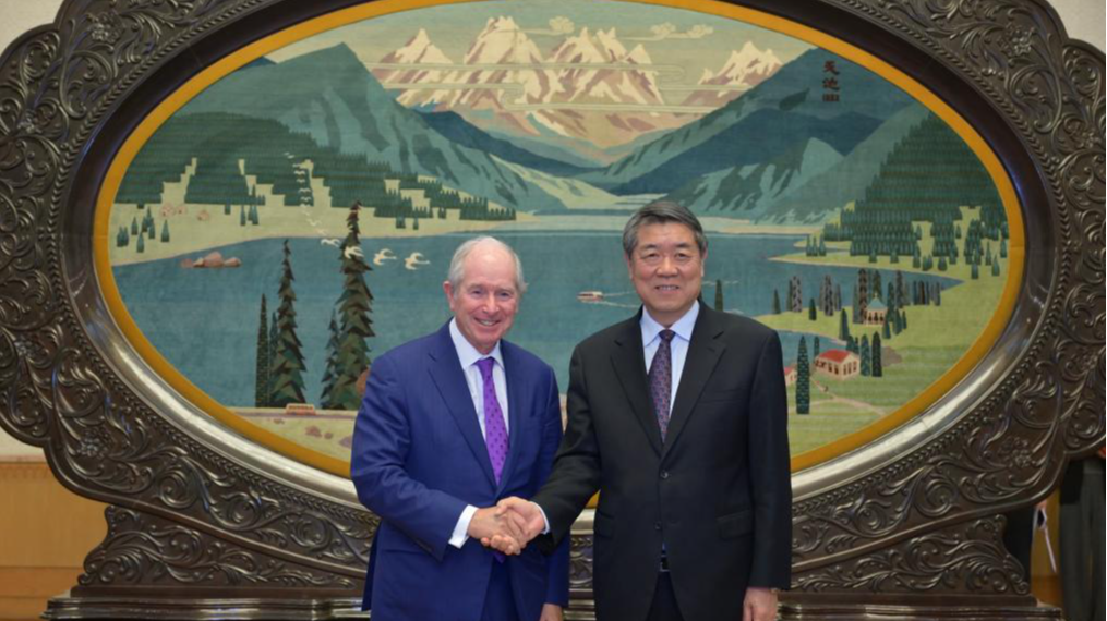 Chinese Vice Premier He Lifeng, also a member of the Political Bureau of the Communist Party of China Central Committee, meets with Stephen Schwarzman, chairman and CEO of the Blackstone Group, at the Great Hall of the People in Beijing, China, April 23, 2026. /Xinhua