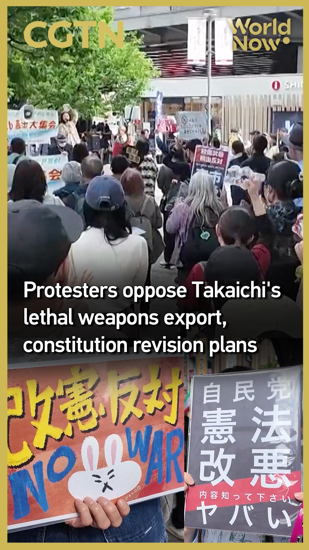 Protesters oppose Takaichi's lethal weapons export, constitution revision plans