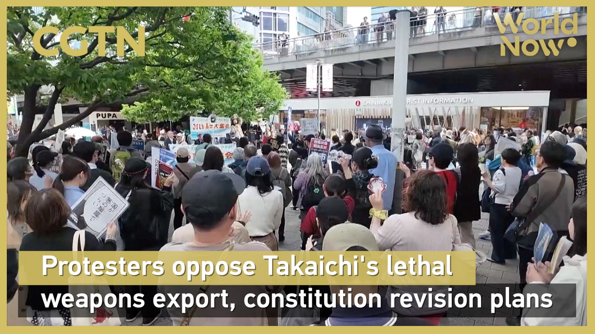 Protesters oppose Takaichi's lethal weapons export, constitution revision plans