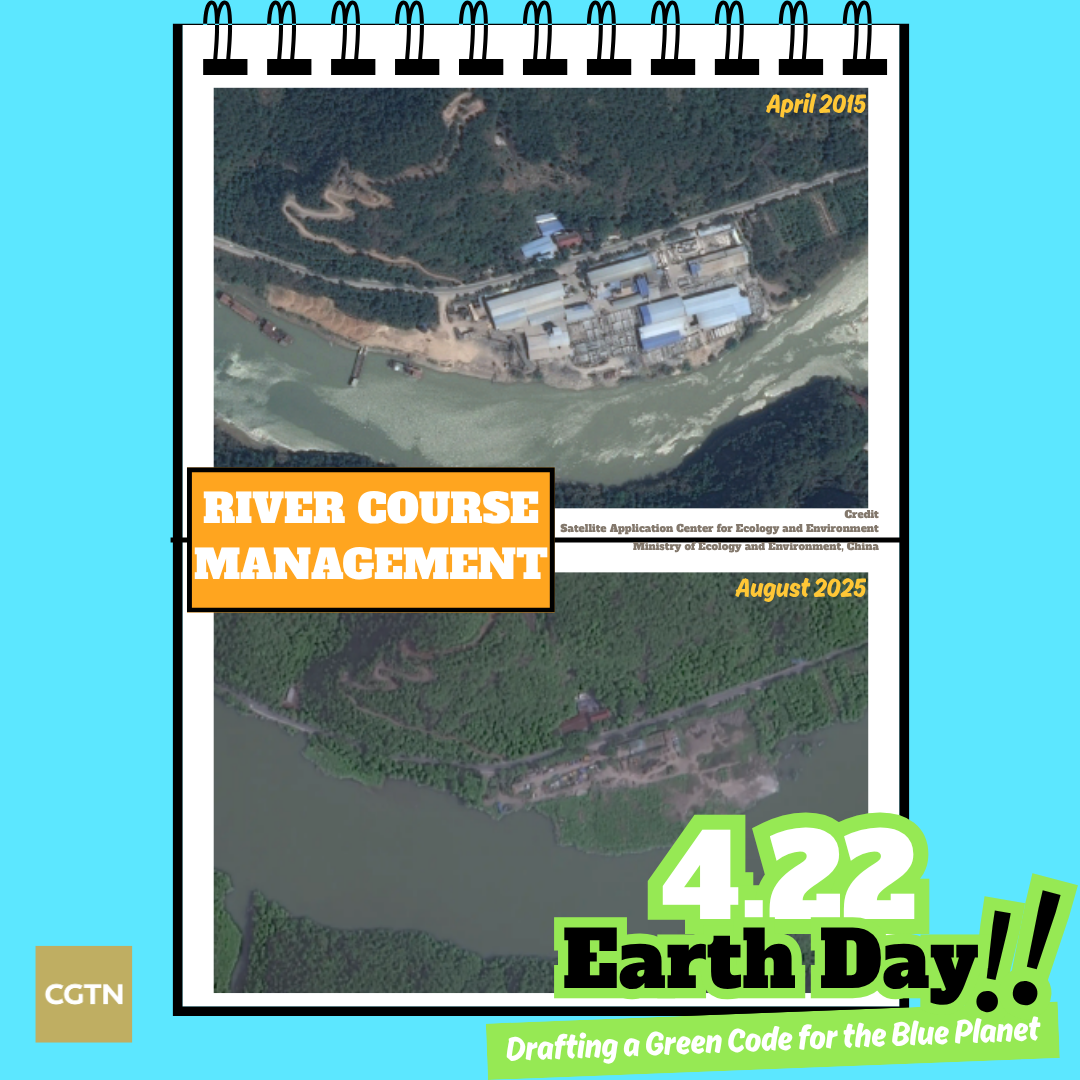 The before-and-after satellite images of the riverbank in Yongtai County in east China's Fujian Province. /Ministry of Ecology and Environment