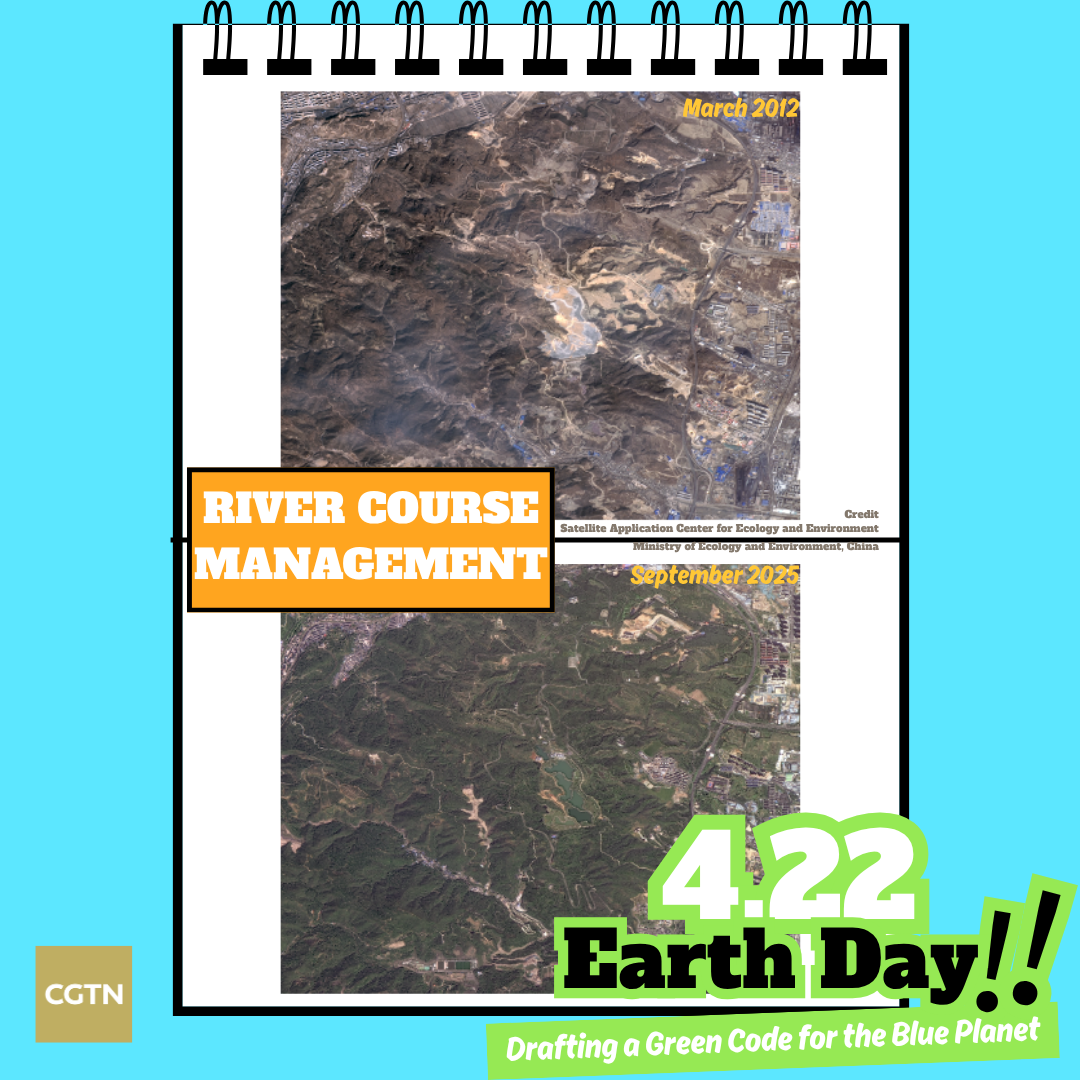 The before-and-after satellite images of the Fenhe River basin and its surrounding areas in north China's Shanxi Province. /Ministry of Ecology and Environment