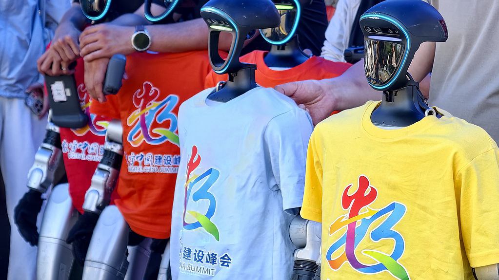 Humanoid robots ready to perform in preparation for the 9th Digital China Summit, Fuzhou, east China's Fujian Province, April 26, 2026. /VCG