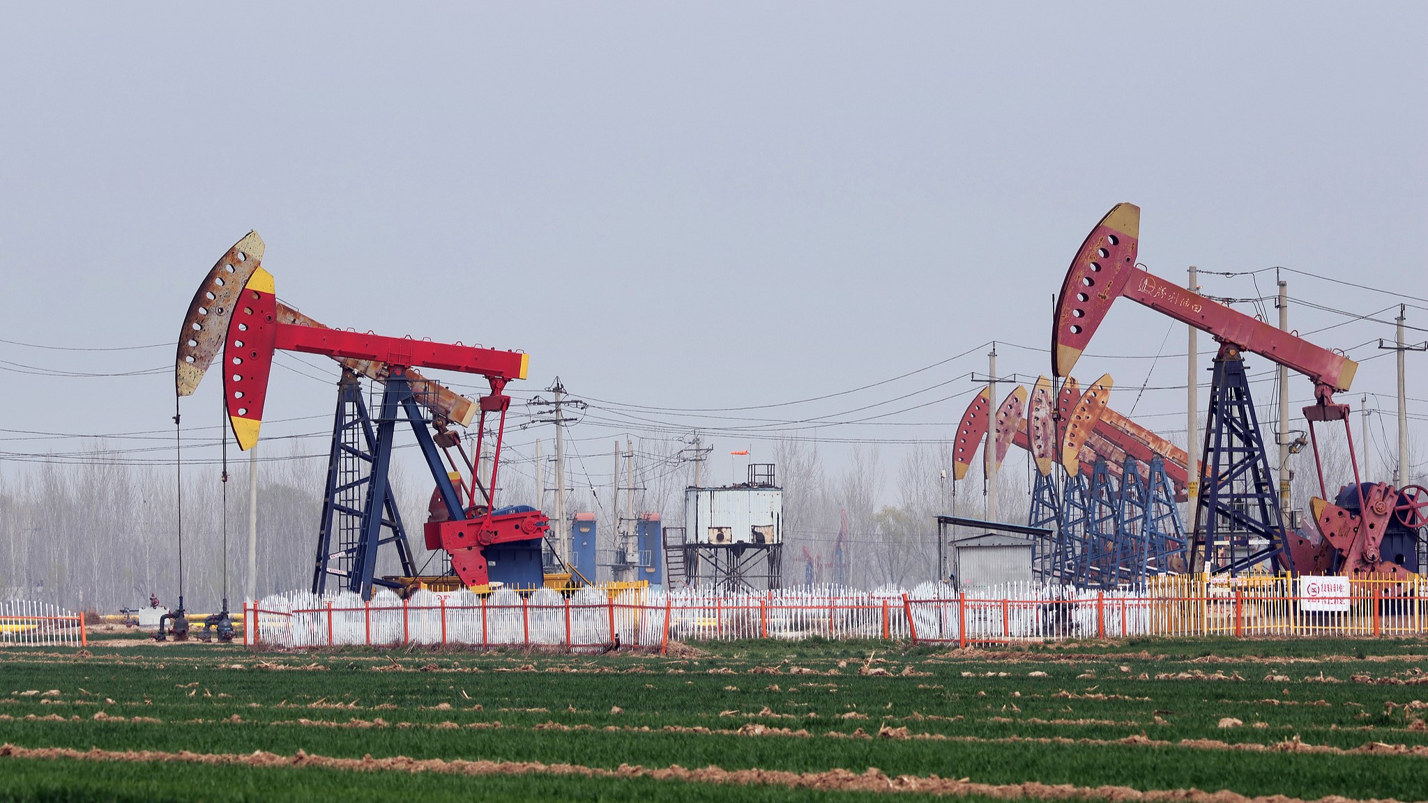 Pumping units are in operation at an oilfield near Dezhou City, east China's Shandong Province, March 23, 2026. /VCG