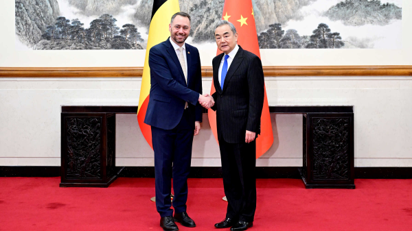 Chinese Foreign Minister Wang Yi (R), also a member of the Political Bureau of the Communist Party of China Central Committee, meets with Belgium's Deputy Prime Minister and Minister of Foreign Affairs Maxime Prevot in Beijing, China, April 30, 2026. /Chinese Foreign Ministry