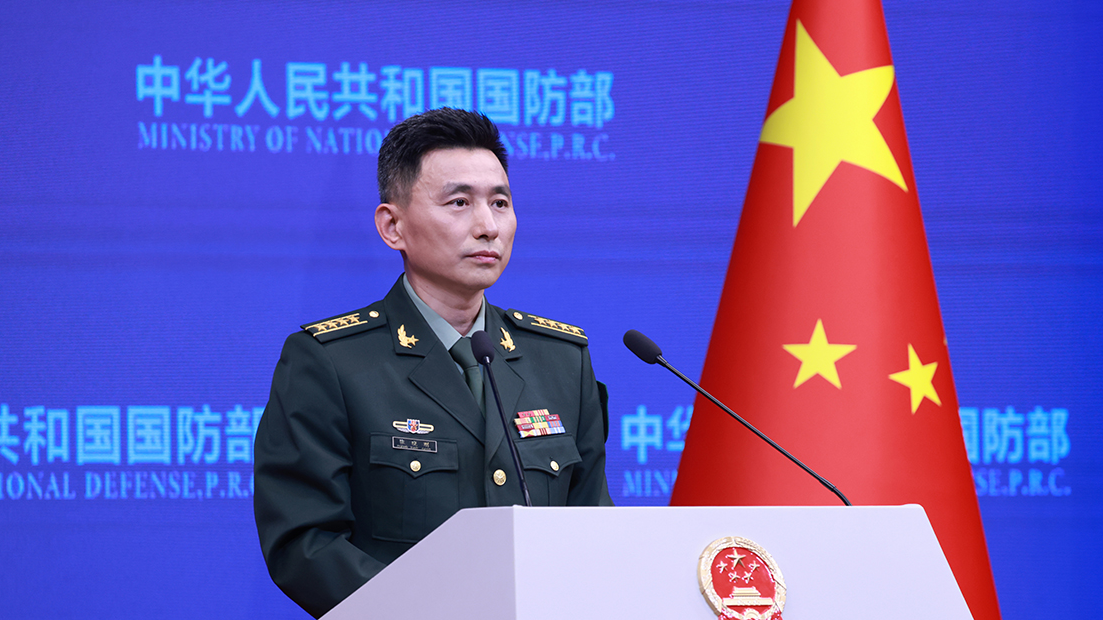 Zhang Xiaogang, spokesperson for the Chinese Ministry of National Defense, speaks at a regular press conference in Beijing, China, April 30, 2026. /Chinese Defense Ministry
