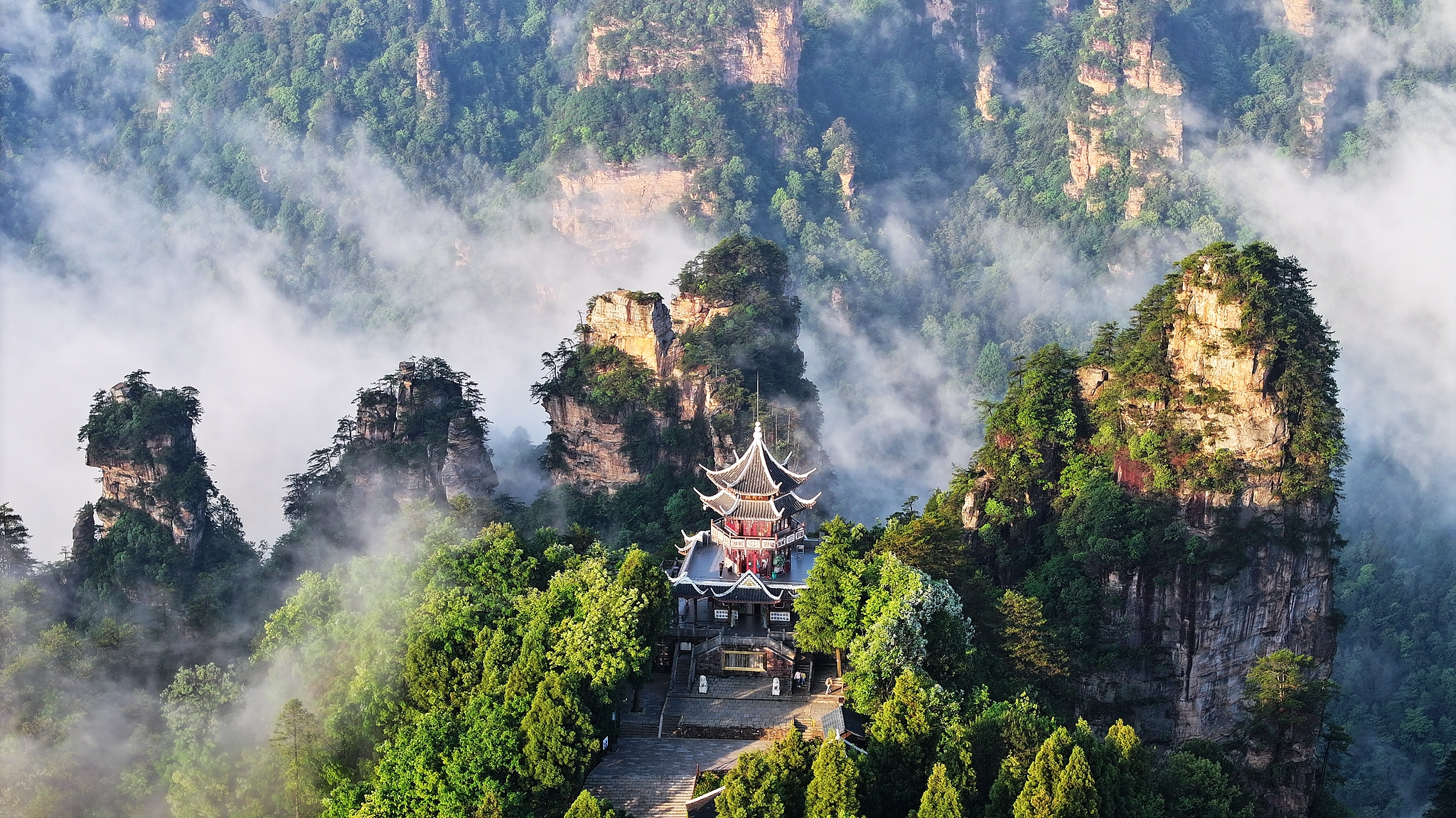 Live: A view of Six Wonders Pavilion in Central China's Zhangjiajie National Forest Park – Ep. 2