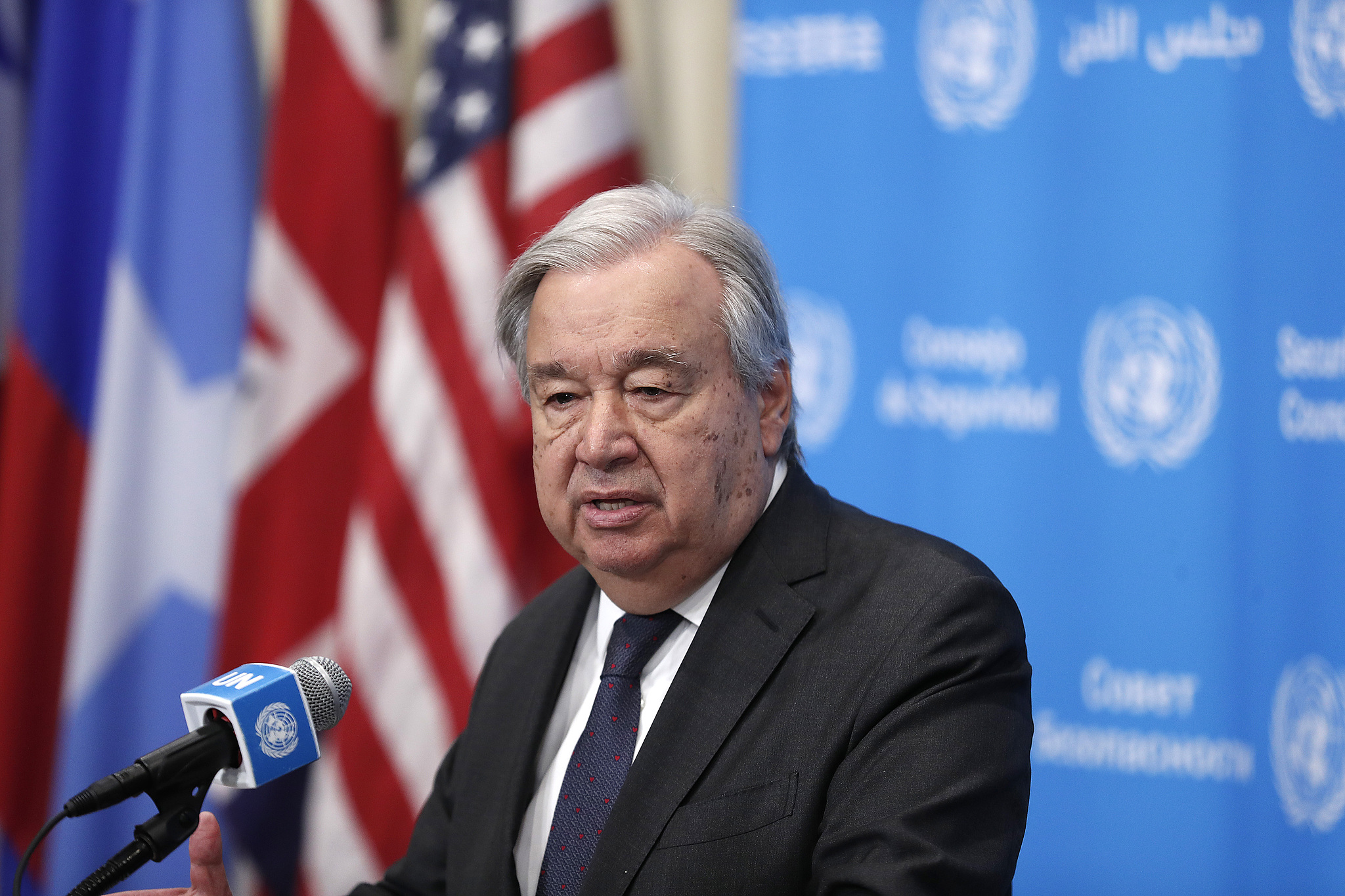 UN Secretary-General Antonio Guterres holds a press conference at the United Nations Headquarters in New York City, April 14, 2026. /VCG