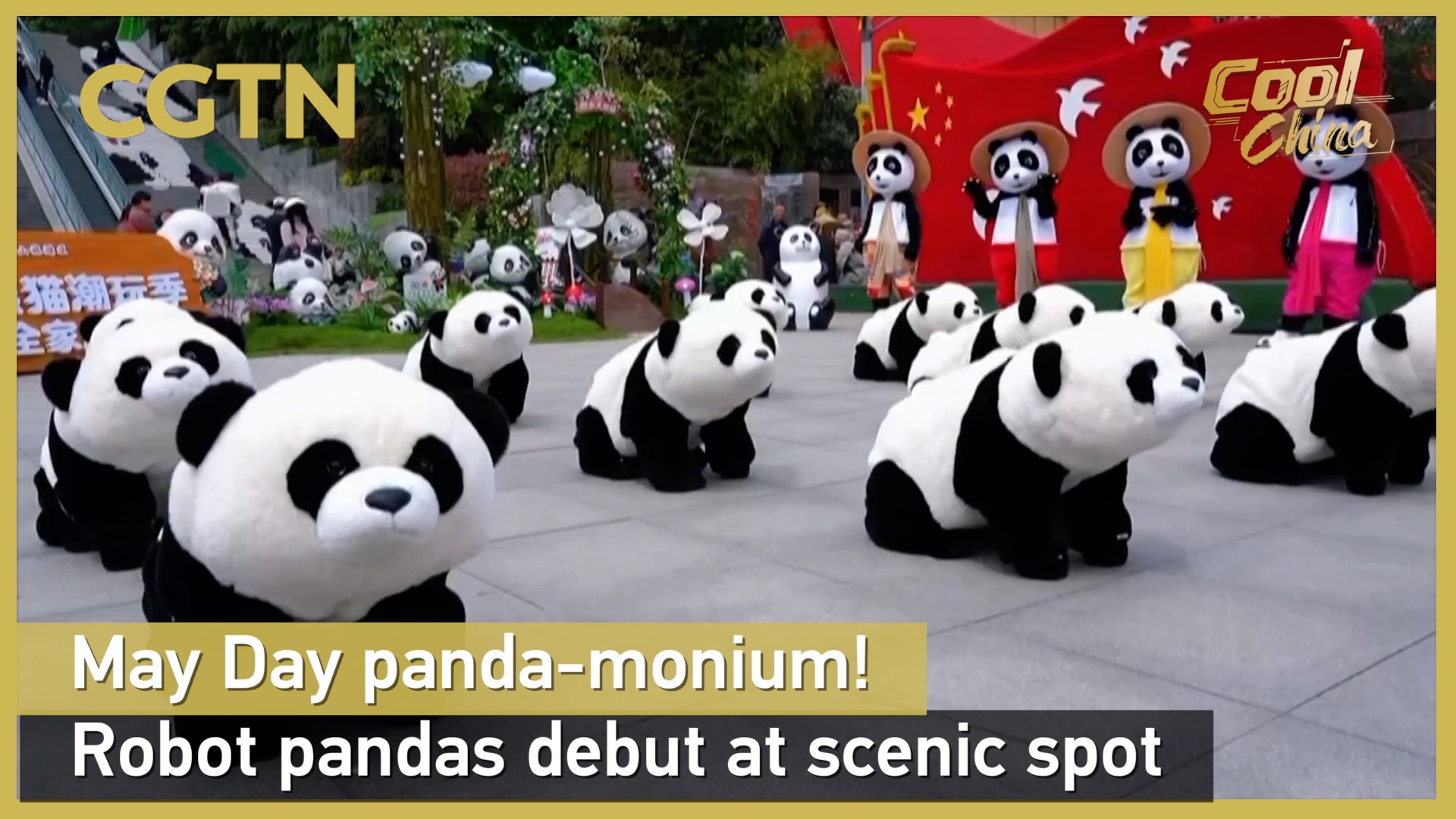 May Day panda-monium! Robot pandas debut at scenic spot