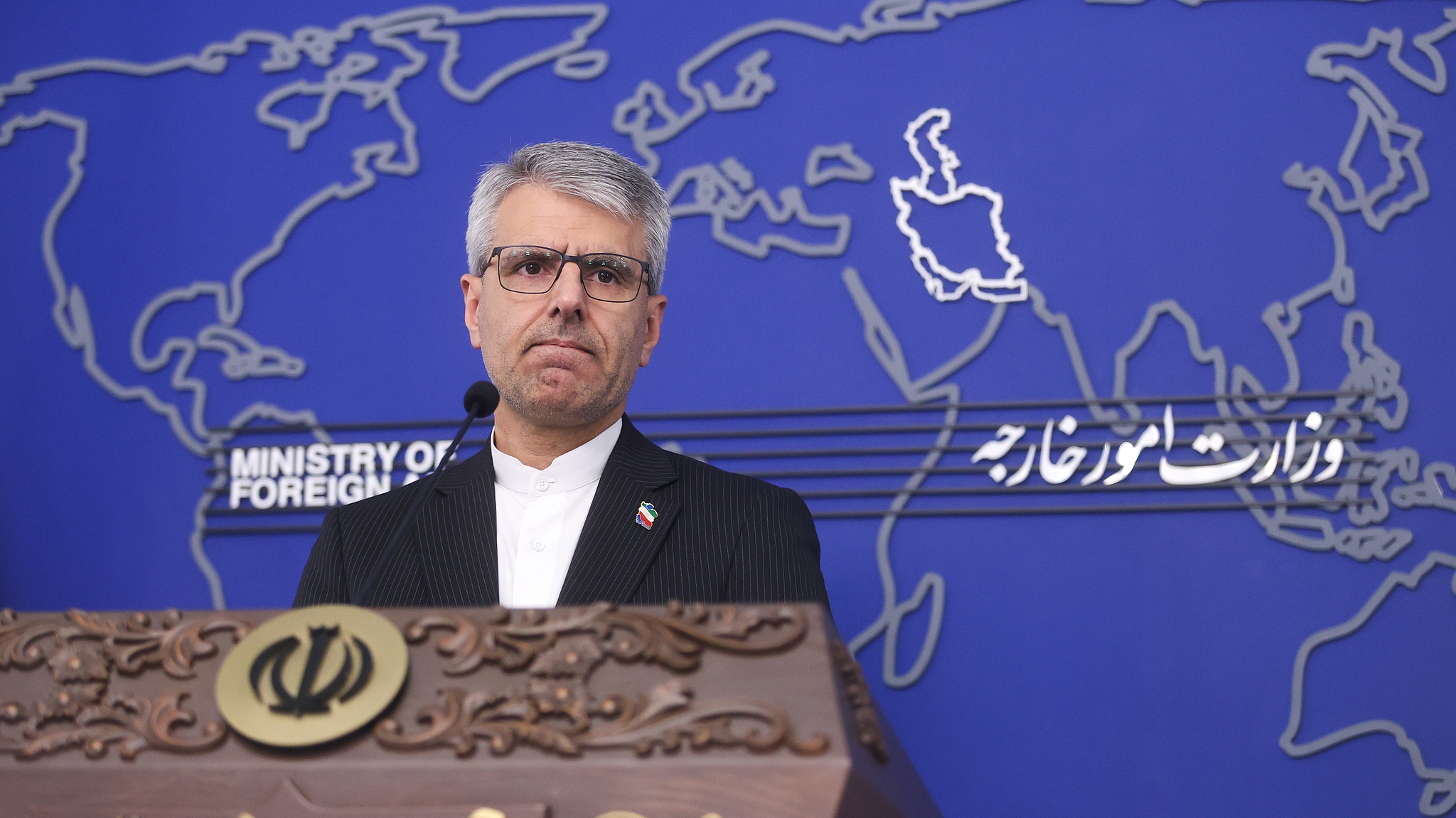 Esmail Baghaei Hamaneh, spokesperson for the Ministry of Foreign Affairs of Iran, speaks during his weekly press conference in Tehran, Iran, April 15, 2026. /VCG