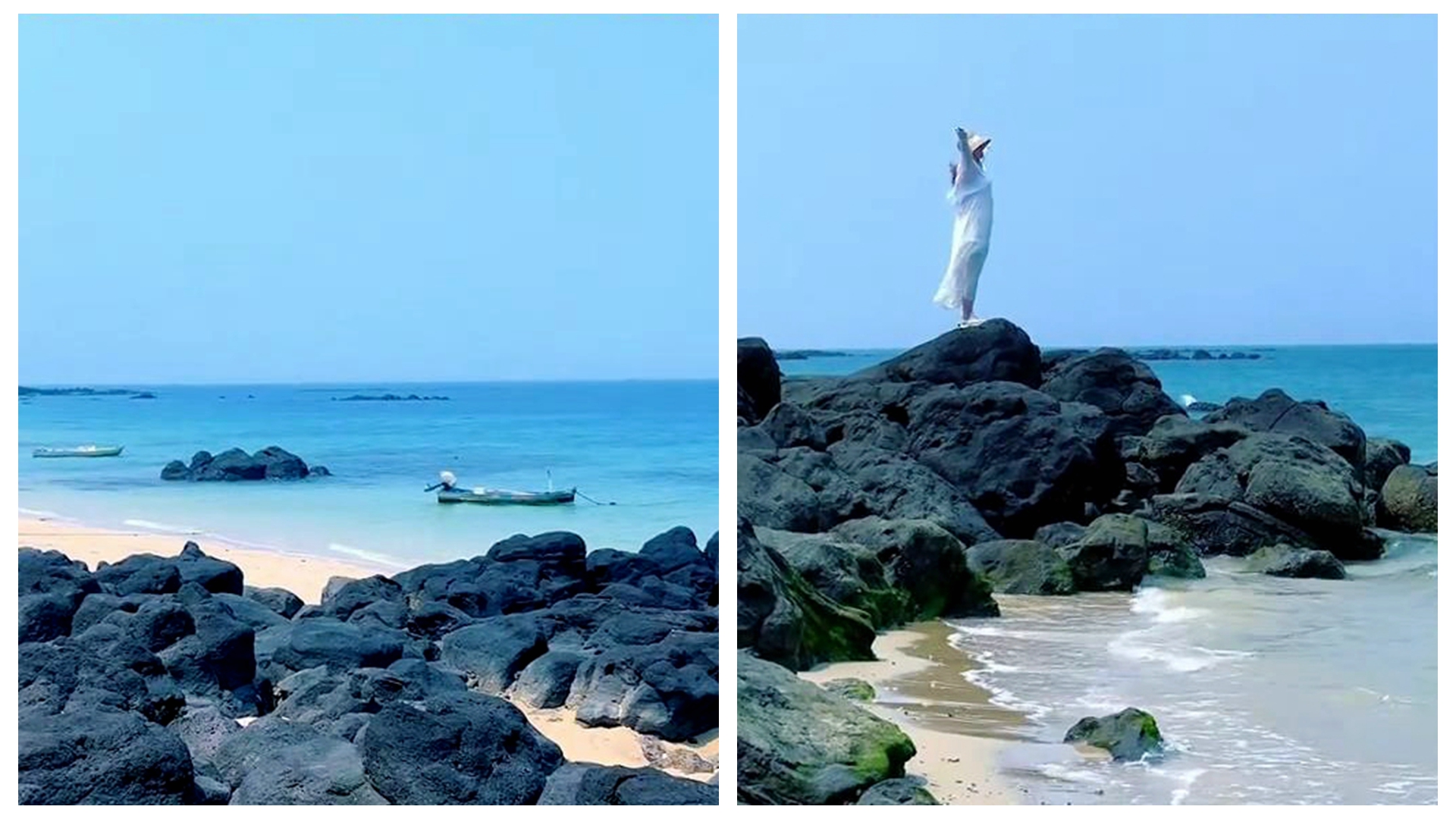 Hainan's Longjing Beach wows with glass waters and black rocks