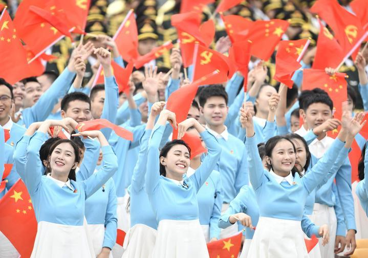 Youth representatives at the ceremony celebrating the 100th anniversary of the founding of the Communist Party of China, July 1, 2021. /Xinhua