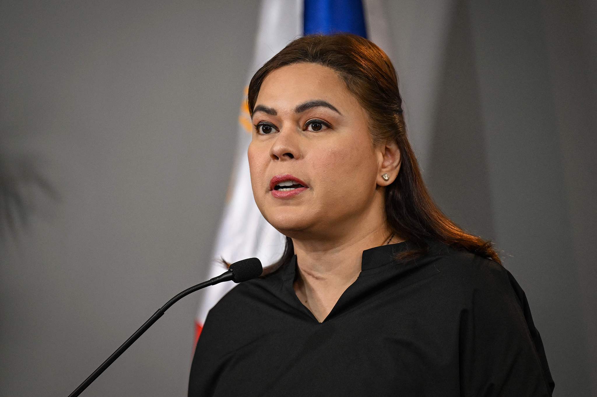 Philippine Vice President Sara Duterte holds a press conference to announce her intention to run for the country's presidency in 2028 in Mandaluyong, the Philippines, February 18, 2026. /VCG