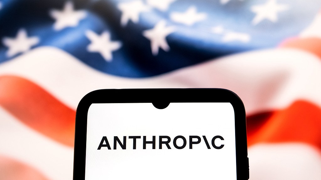 The Anthropic logo against the backdrop of the American flag. /VCG