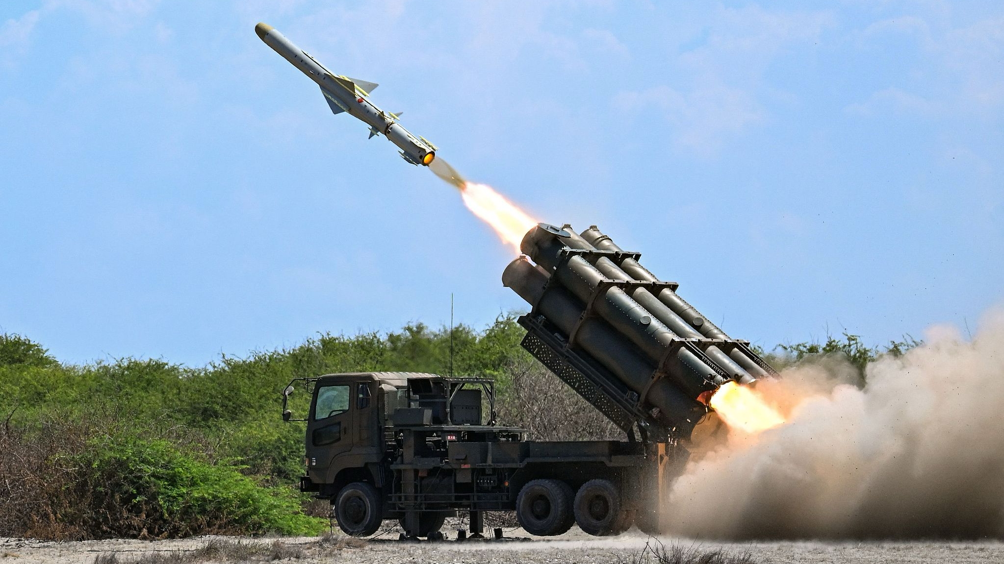 A Japan's Type 88 surface-to-ship missile system is launched in the joint military exercise 