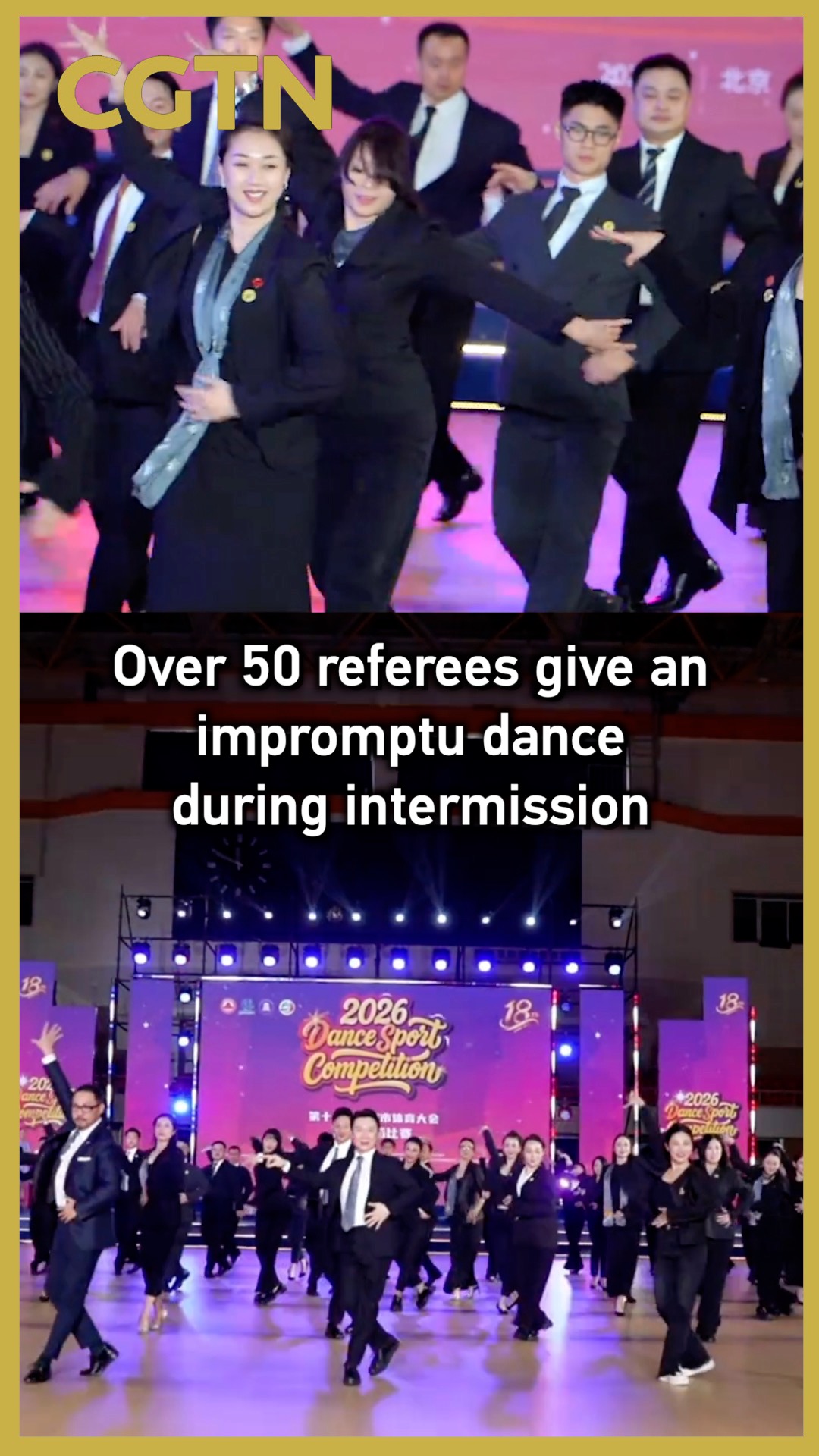 Over 50 referees give an impromptu dance during intermission