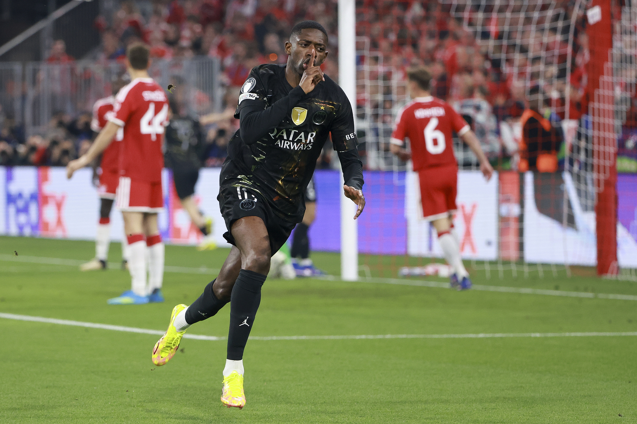 Ousmane Dembele celebrates his goal during the Champions League semifinal second leg match between Bayern Munich and PSG at Allianz Arena in Munich, Germany, May 6, 2026. /VCG