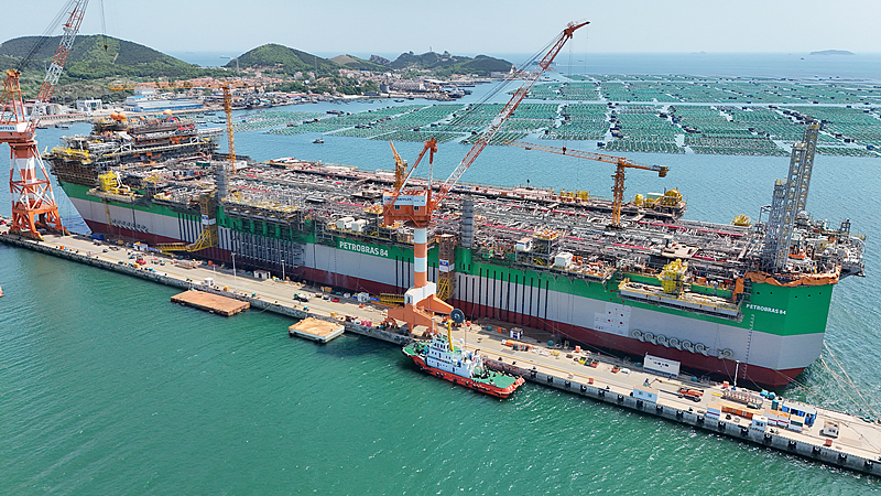 A floating production storage and offloading (FPSO) vessel is under construction at a shipyard in Yantai, east China's Shandong Province, May 9, 2026. /VCG
