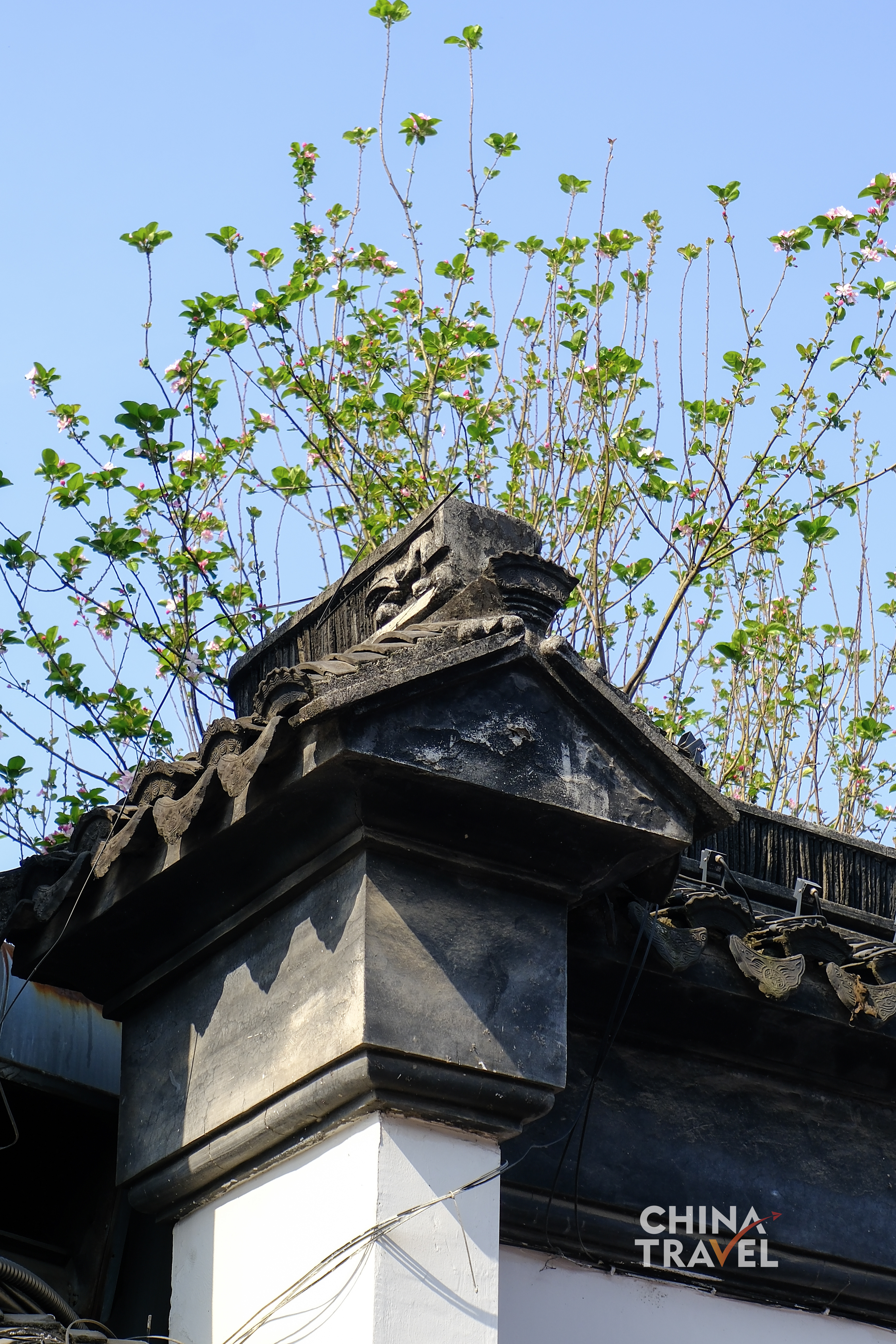 Curved ridgelines and upturned eaves form soft silhouettes against the sky, a signature gesture of Jiangnan design. /CGTN