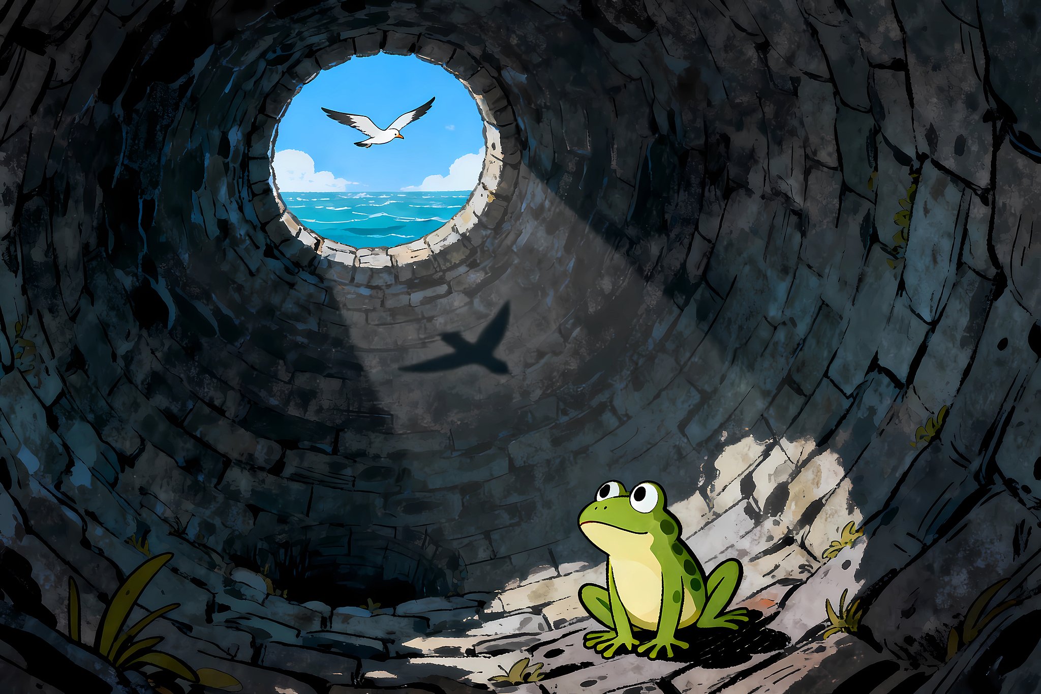 An AI digital art illustration of the frog in the well from the ancient Chinese fable, attributed to the philosopher Zhuangzi. /VCG
