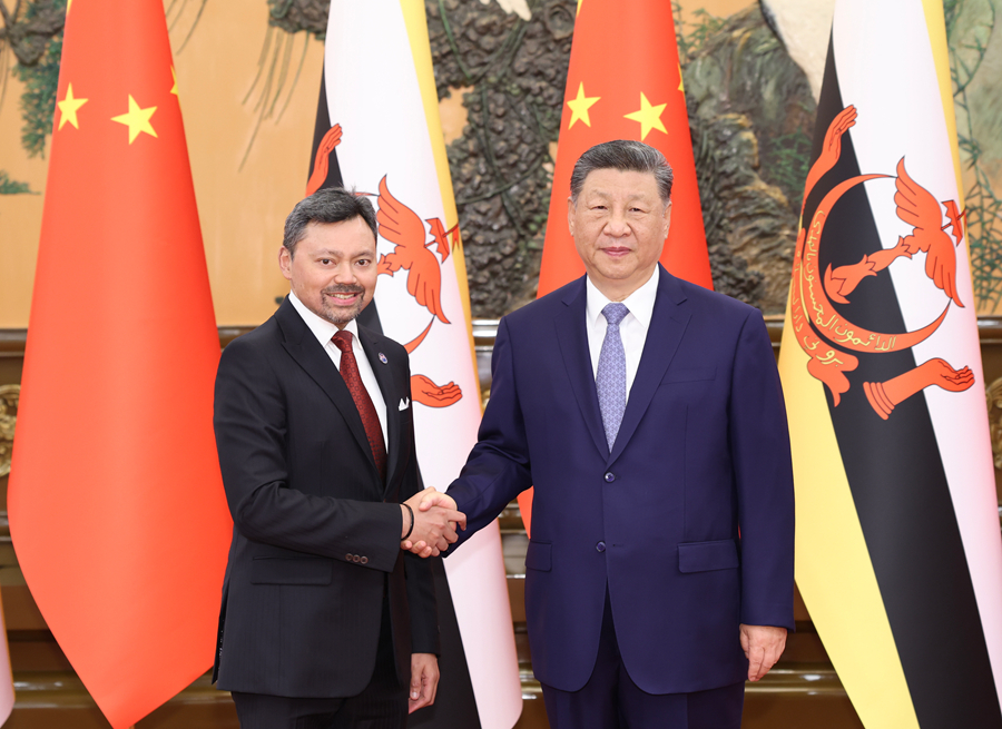 Chinese President Xi Jinping meets with the Crown Prince and Senior Minister at the Prime Minister's Office of Brunei Darussalam Haji Al-Muhtadee Billah at the Great Hall of the People in Beijing, May 12, 2026. /Xinhua