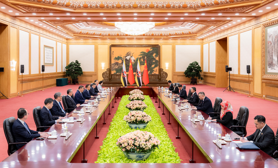 Chinese President Xi Jinping meets with the Crown Prince and Senior Minister at the Prime Minister's Office of Brunei Darussalam Haji Al-Muhtadee Billah at the Great Hall of the People in Beijing, May 12, 2026. /Xinhua