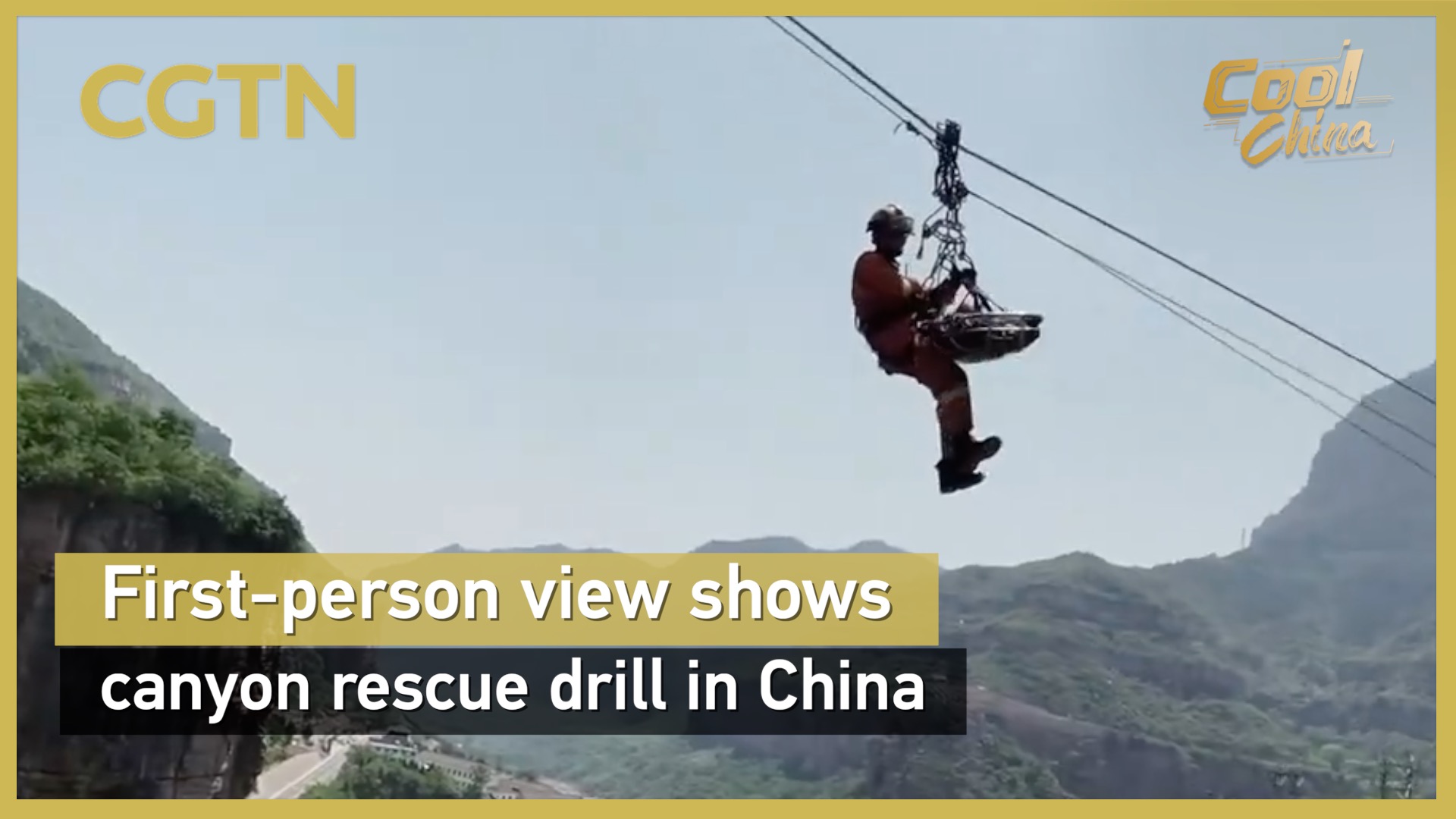 First-person view shows canyon rescue drill in China