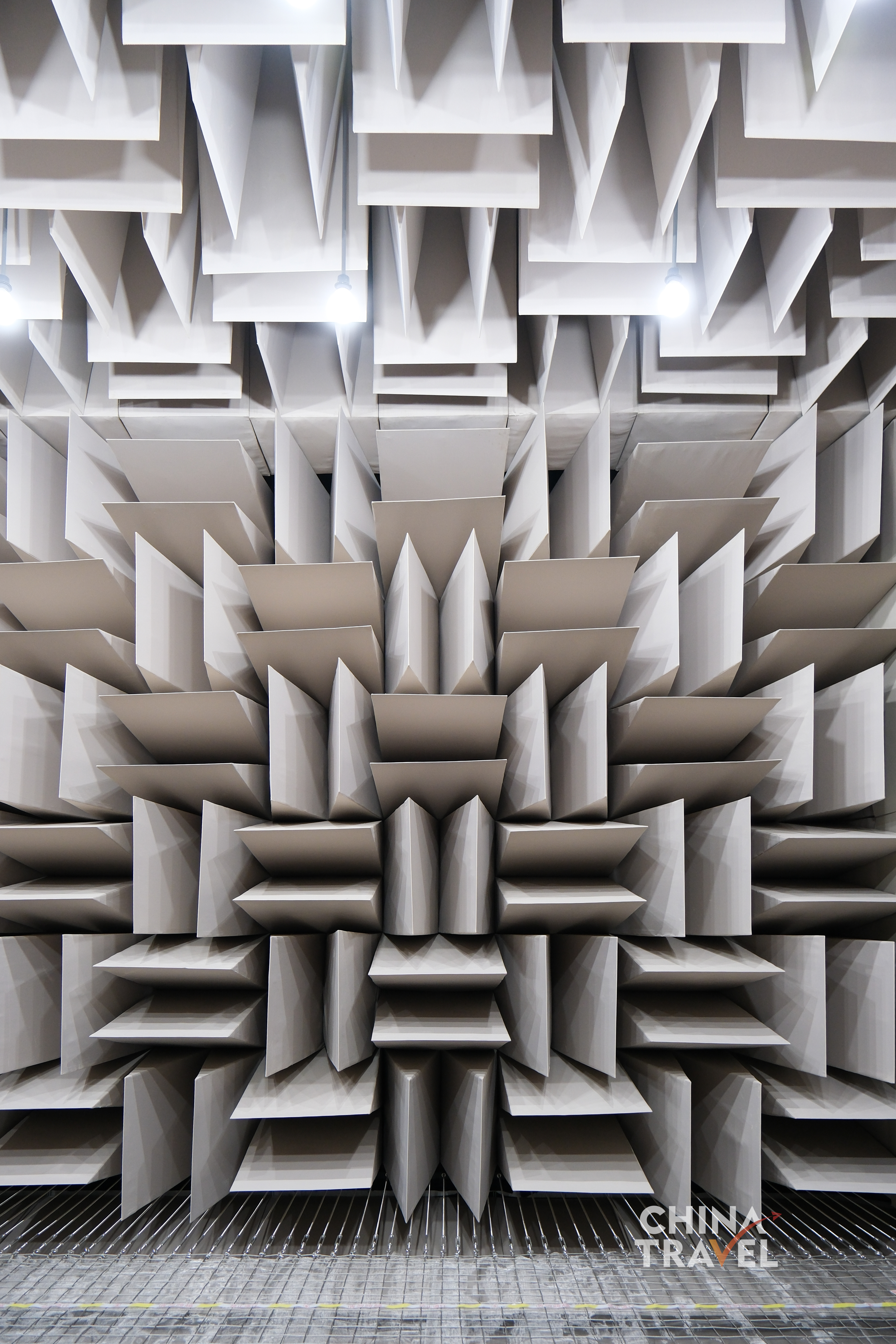 Geometric absorbers and diffusers shape the space, controlling how sound travels, reflects and dissipates. /CGTN
