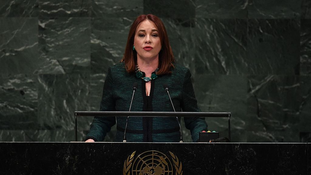 Maria Fernanda Espinosa, President of the 73rd Session of the General Assembly speaks during the General Debate of the 73rd session of the General Assembly at the United Nations in New York,  United States, September 25, 2018. /VCG