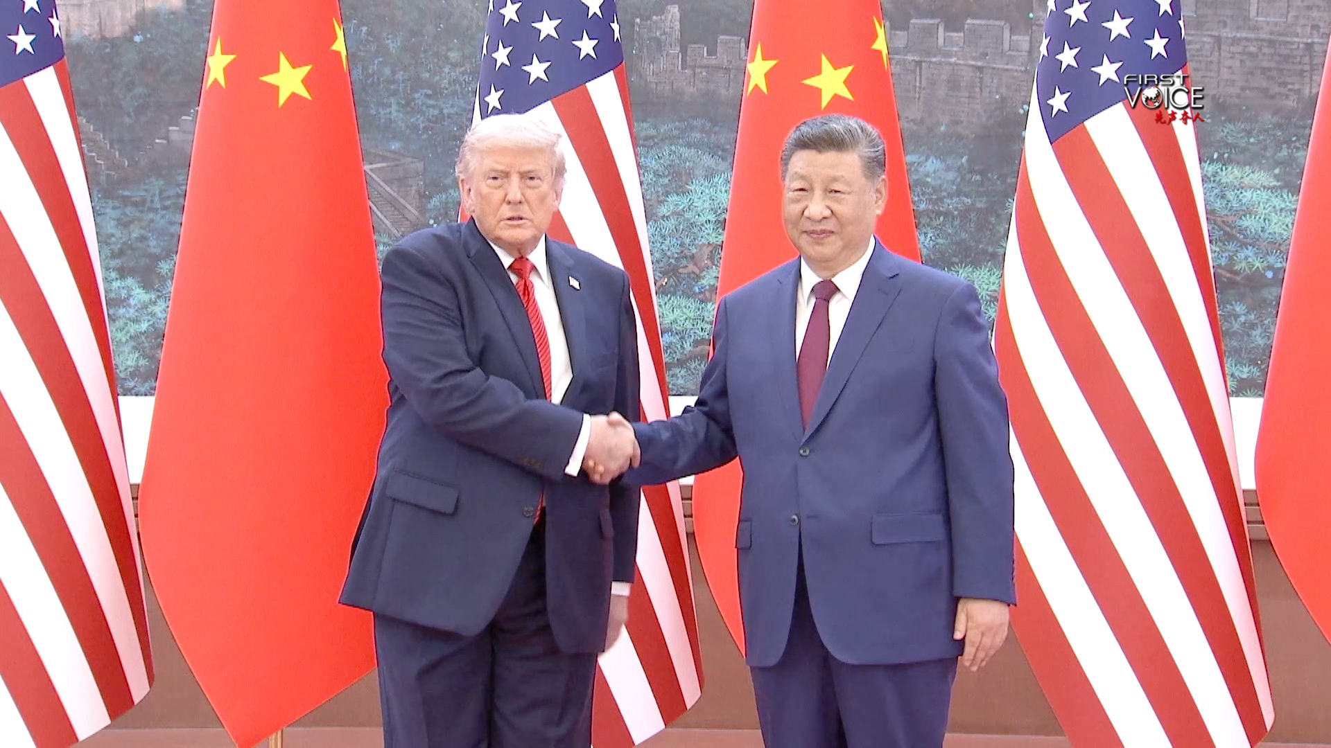 Chinese President Xi Jinping shakes hands and poses for a photo with US President Donald Trump, who is in China for a state visit, at the Great Hall of the People in Beijing, May 14, 2026. /CMG