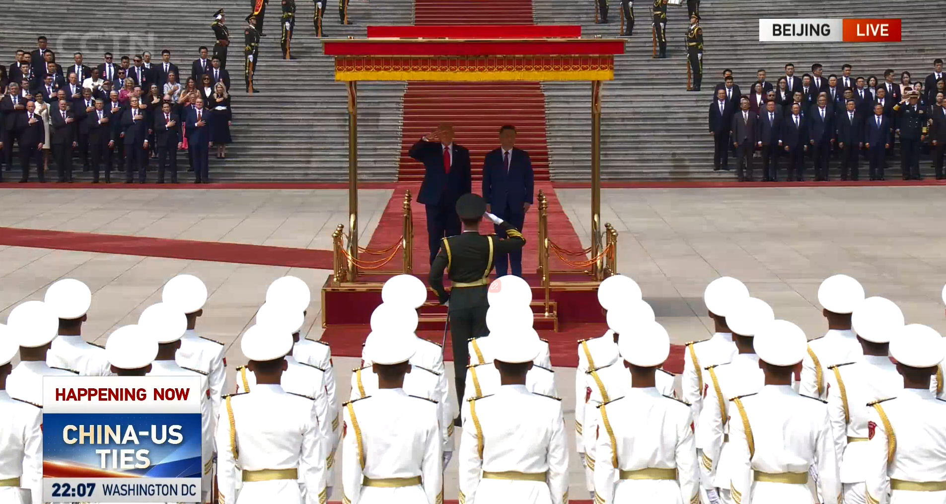 Chinese President Xi Jinping holds a welcome ceremony for US President Donald Trump, who is in China on a state visit, in Beijing, China, May 14, 2026. /CGTN