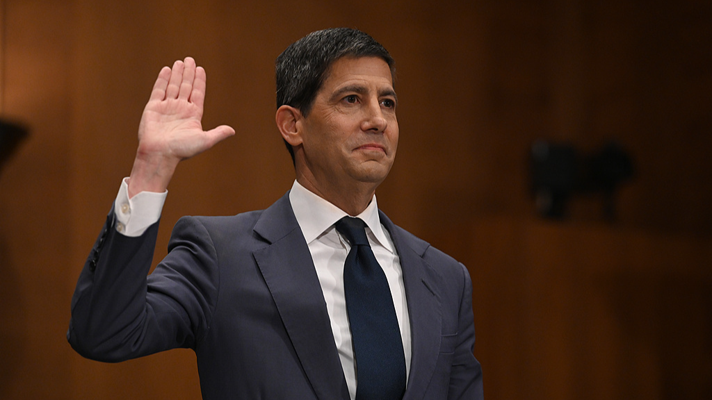 Kevin Warsh testifies during a Senate Banking Committee hearing on his nomination on Capitol Hill in Washington, DC, US, April 21, 2026. /VCG
